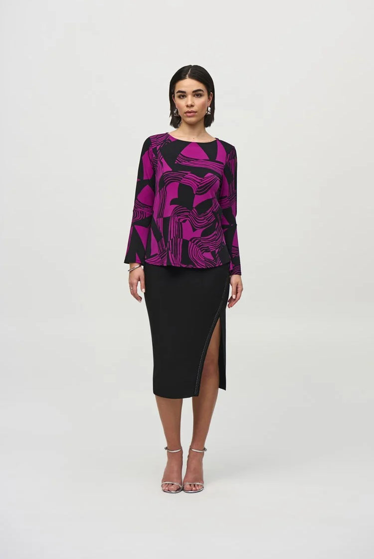 Joseph Ribkoff Silky Knit Abstract Print Flared Top | Unique Apparel USA