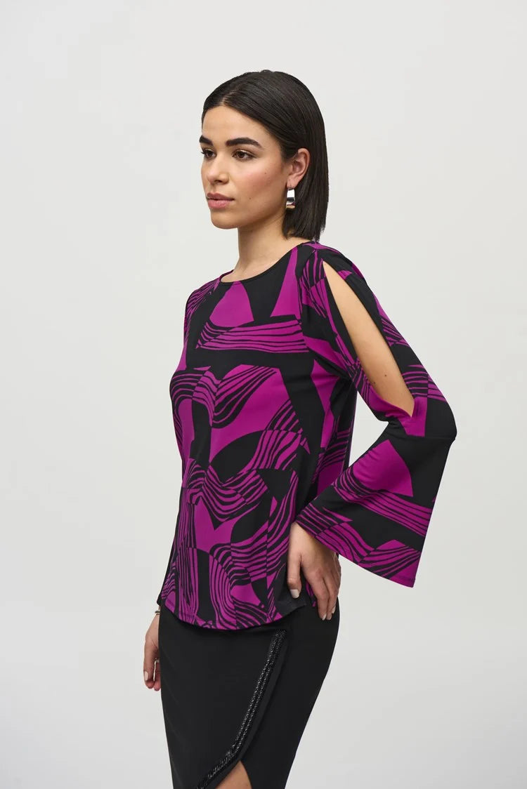 Joseph Ribkoff Silky Knit Abstract Print Flared Top-JR-244111