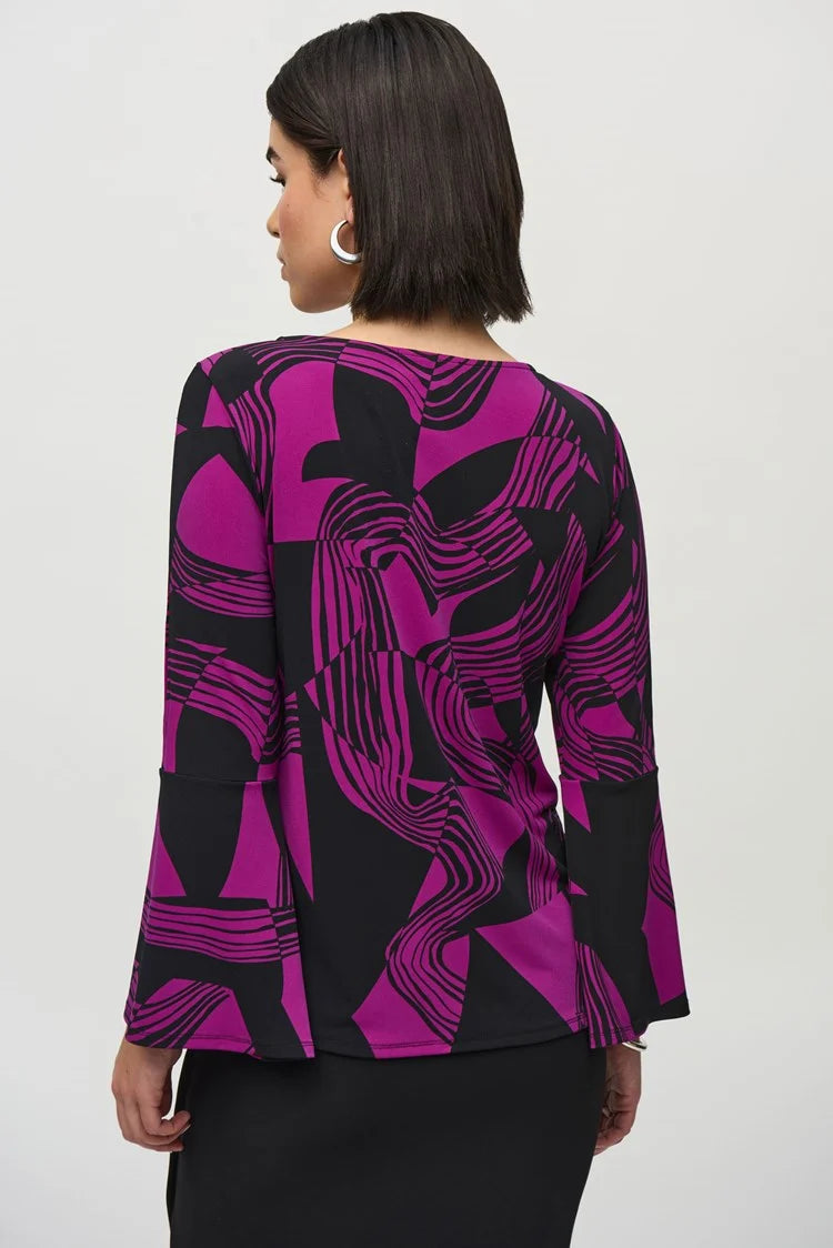 Joseph Ribkoff Silky Knit Abstract Print Flared Top-JR-244111