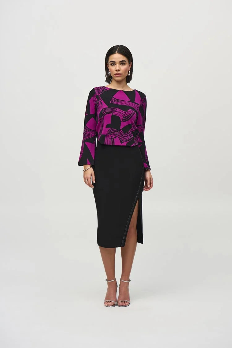 Joseph Ribkoff Silky Knit Abstract Print Flared Top-JR-244111