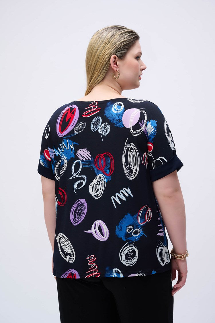 Joseph Ribkoff Silky Knit Abstract Print Boxy Top Style 251132
