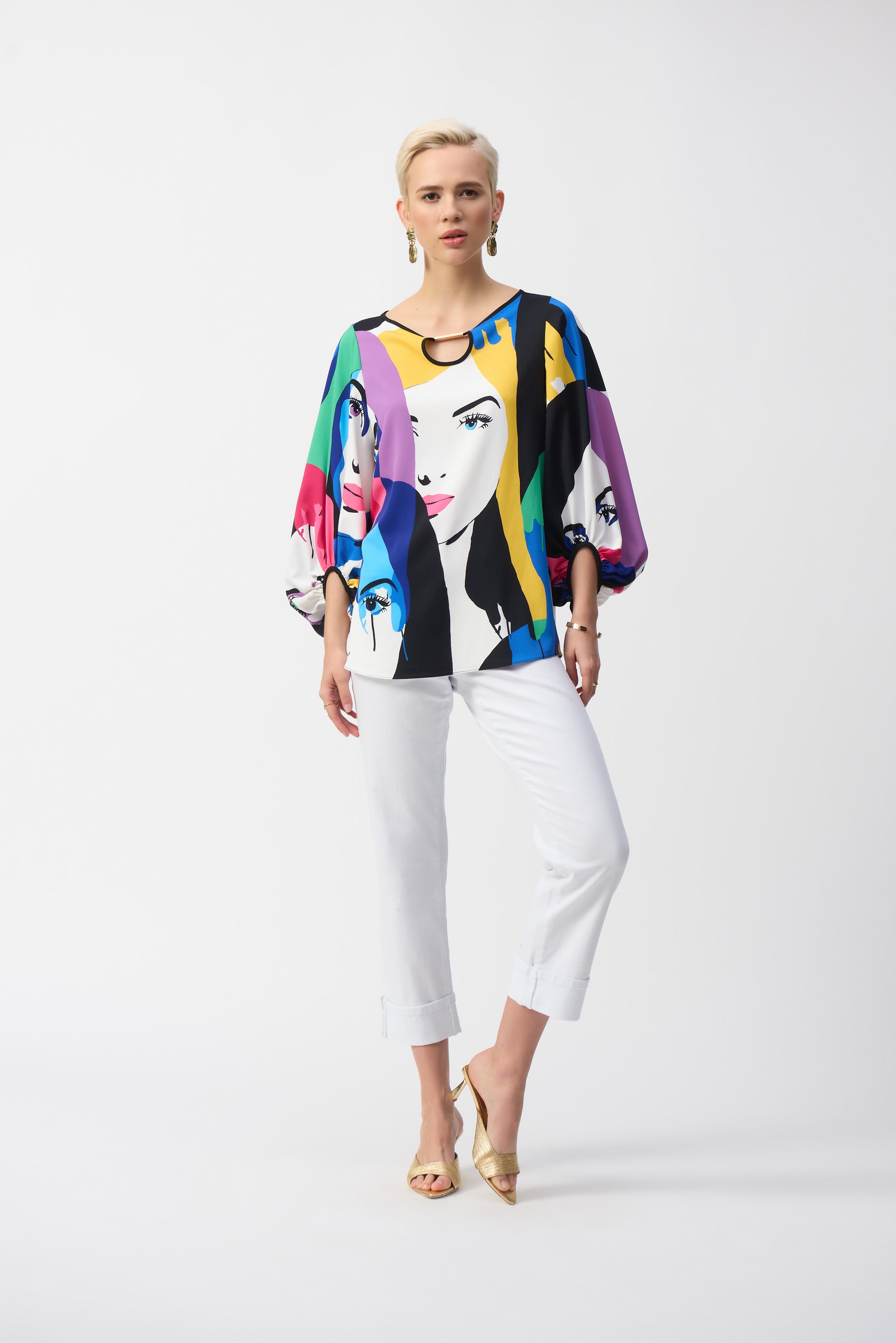 Woven Face Print Boxy Top 251148