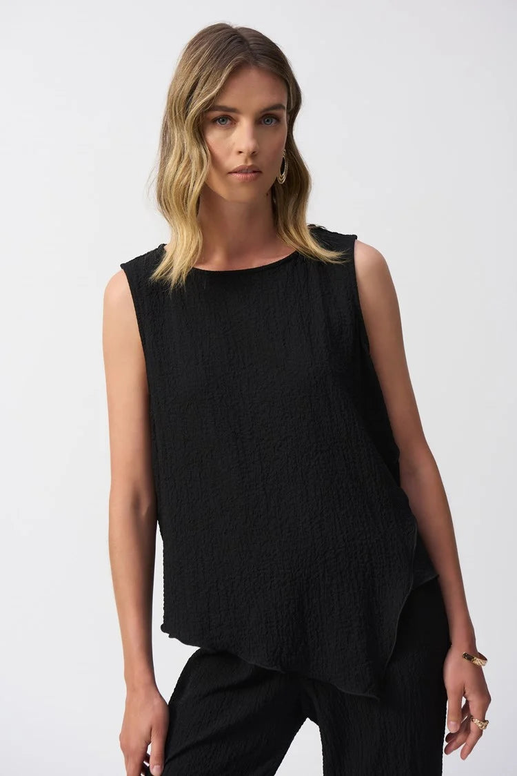 Seersucker Asymmetrical Sleeveless Top Style 251228