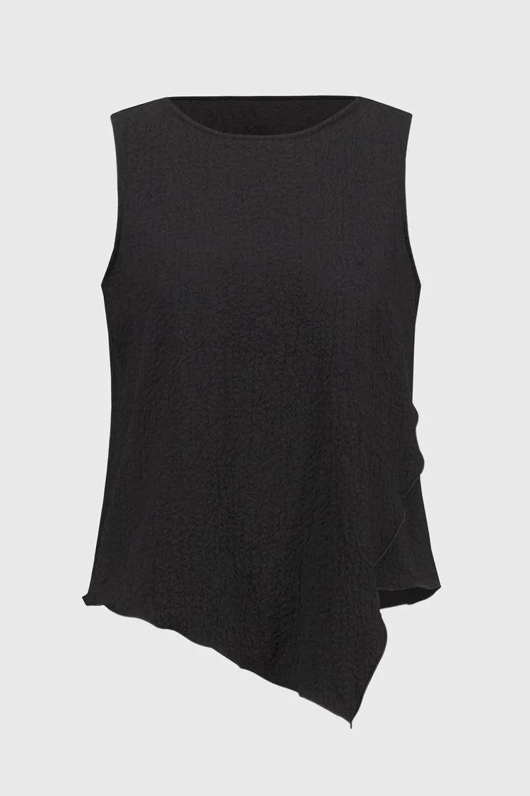 Seersucker Asymmetrical Sleeveless Top Style 251228