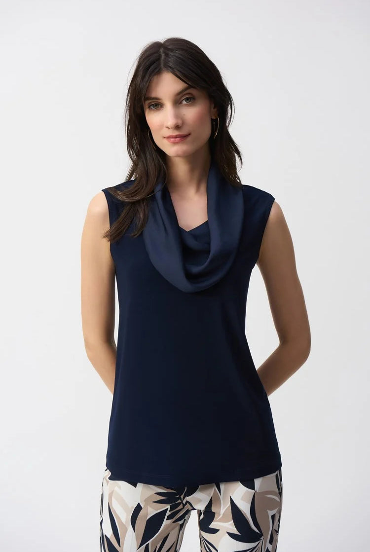 Joseph Ribkoff Silky Knit and Satin Sleeveless Top | Unique Apparel USA