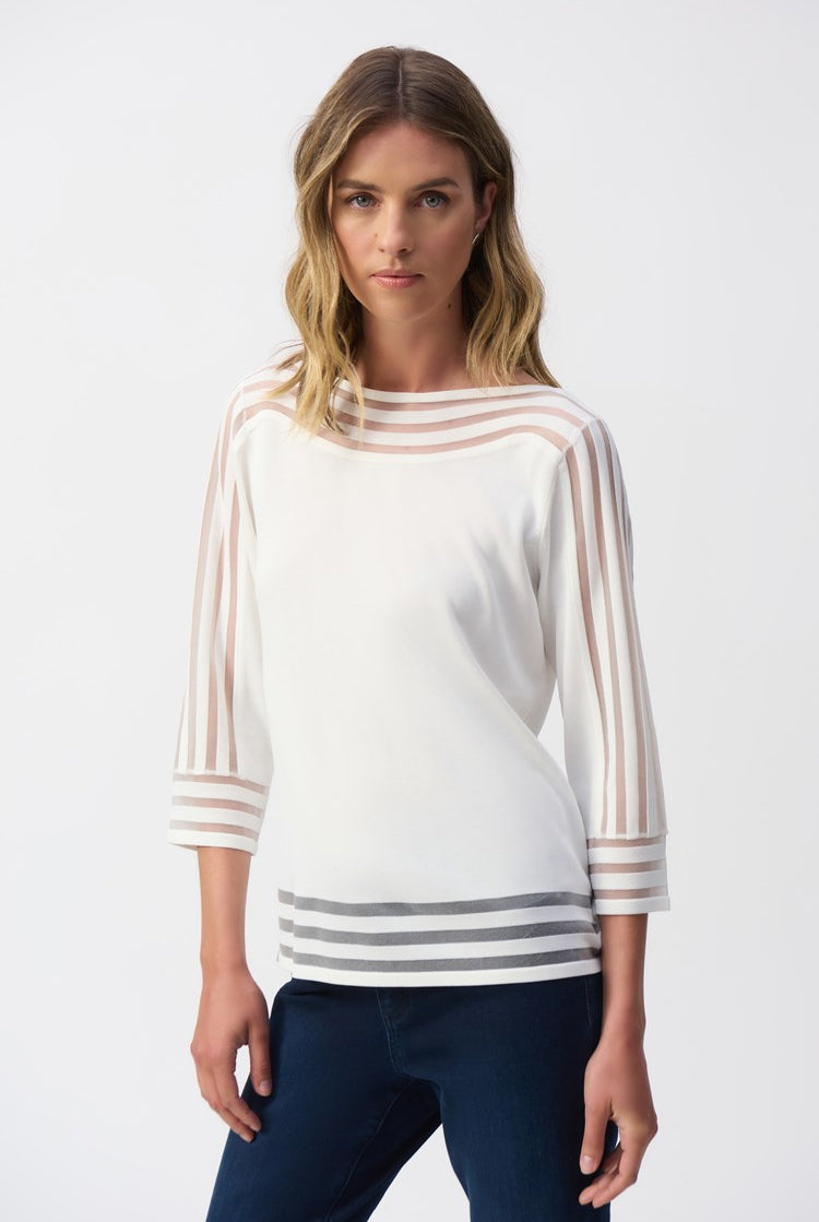 Joseph Ribkoff Sweater Knit Pullover with Mesh Stripe Detail- 251946 | Unique Apparel USA