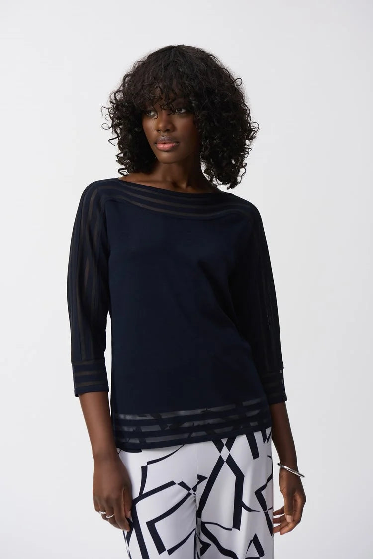Joseph Ribkoff Sweater Knit Pullover with Mesh Stripe Detail- 251946