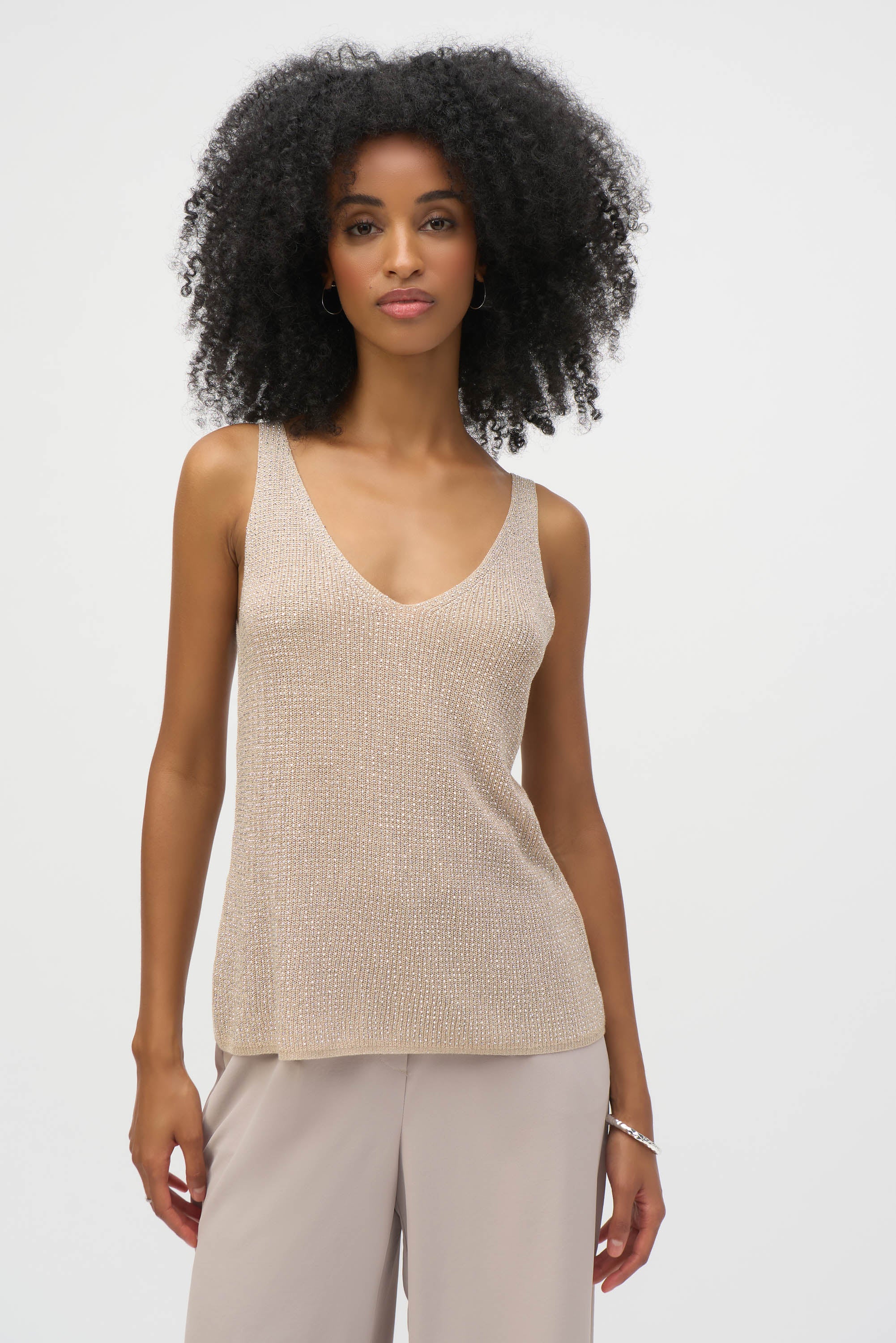 Metallic Knitted Camisole with Rhinestones-252915
