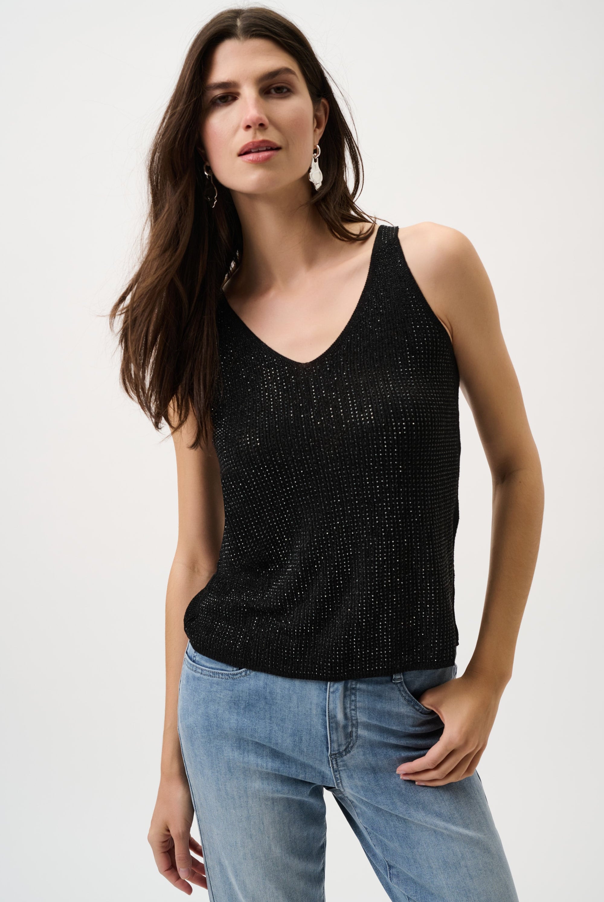 Metallic Knitted Camisole with Rhinestones