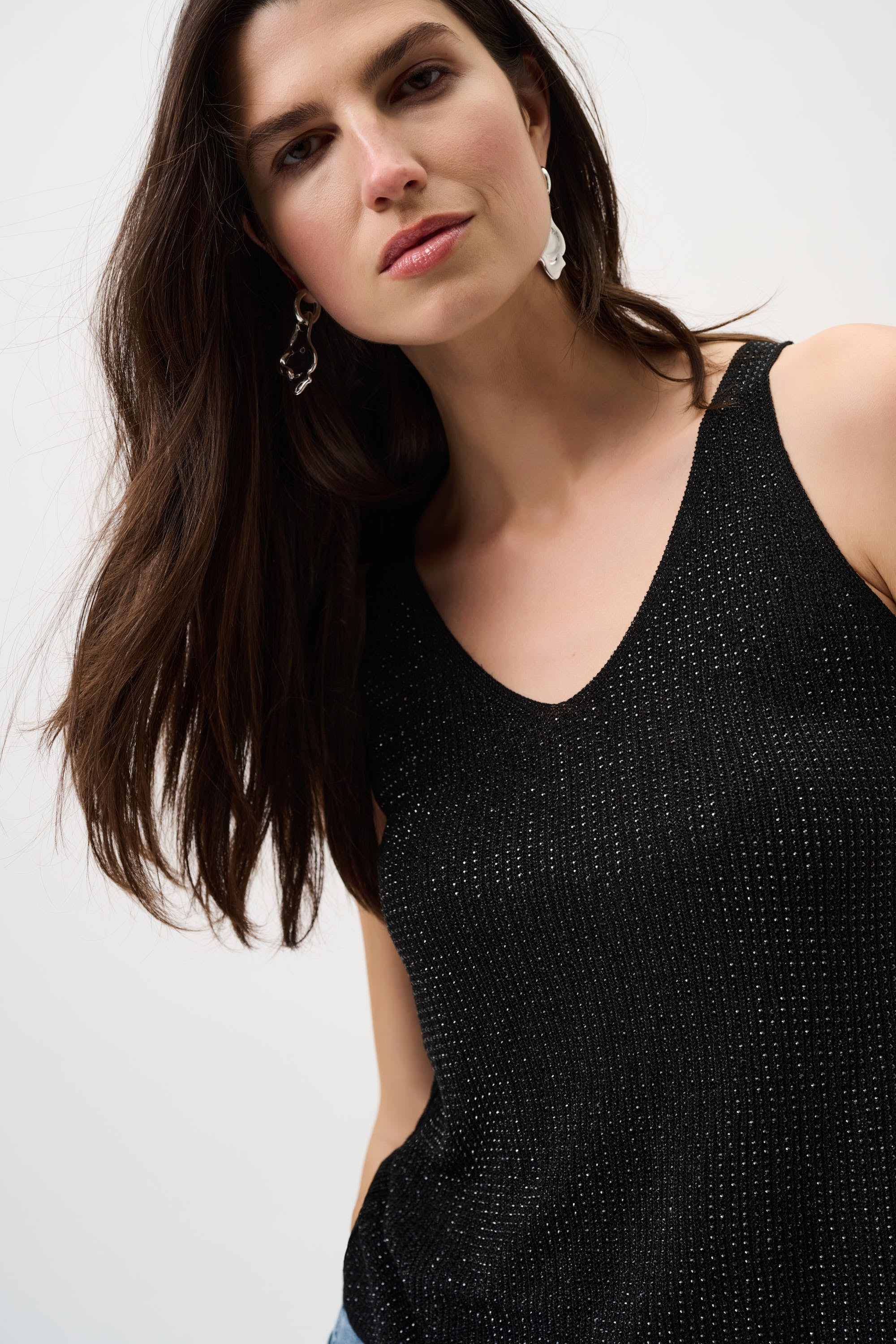 Metallic Knitted Camisole with Rhinestones