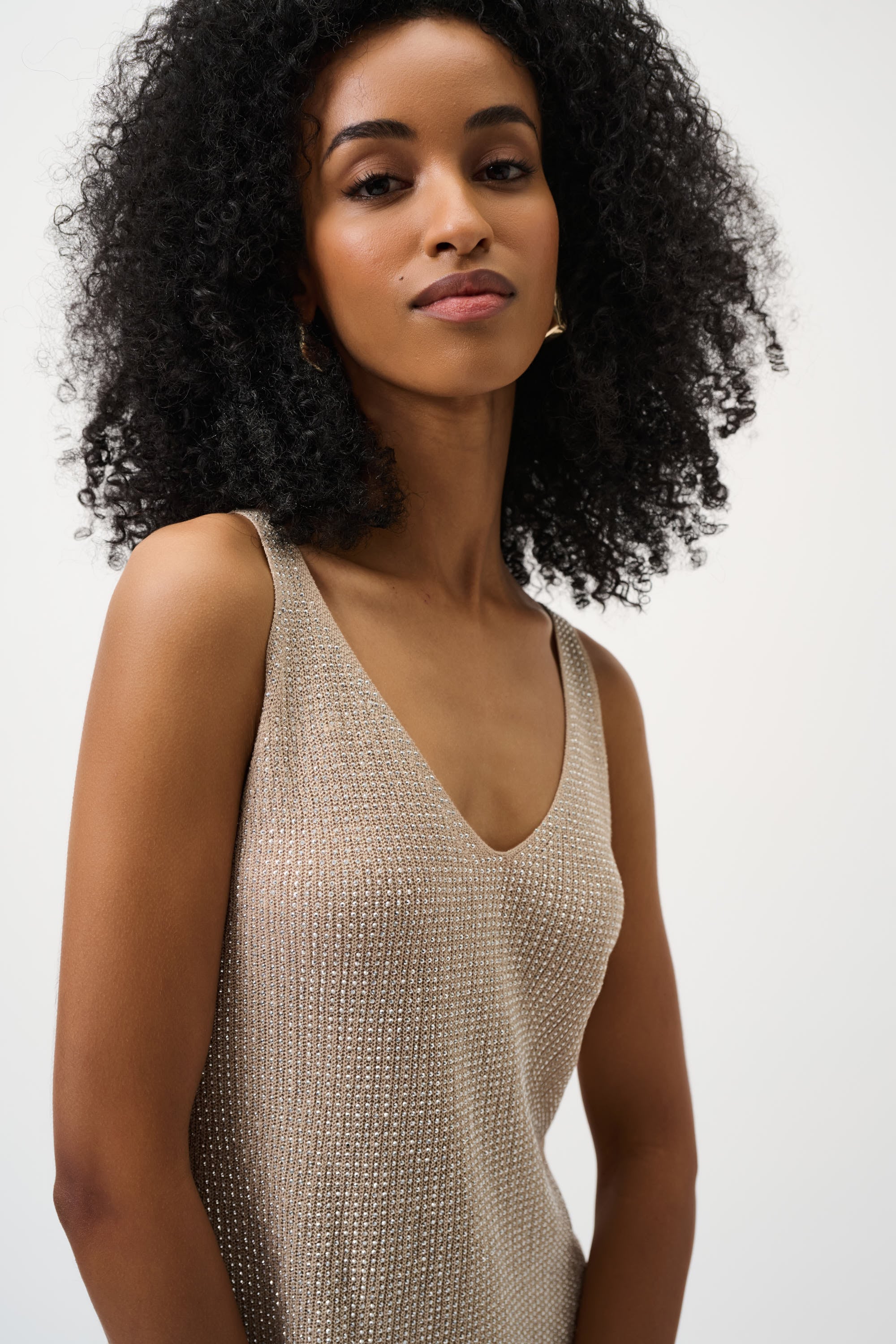 Metallic Knitted Camisole with Rhinestones