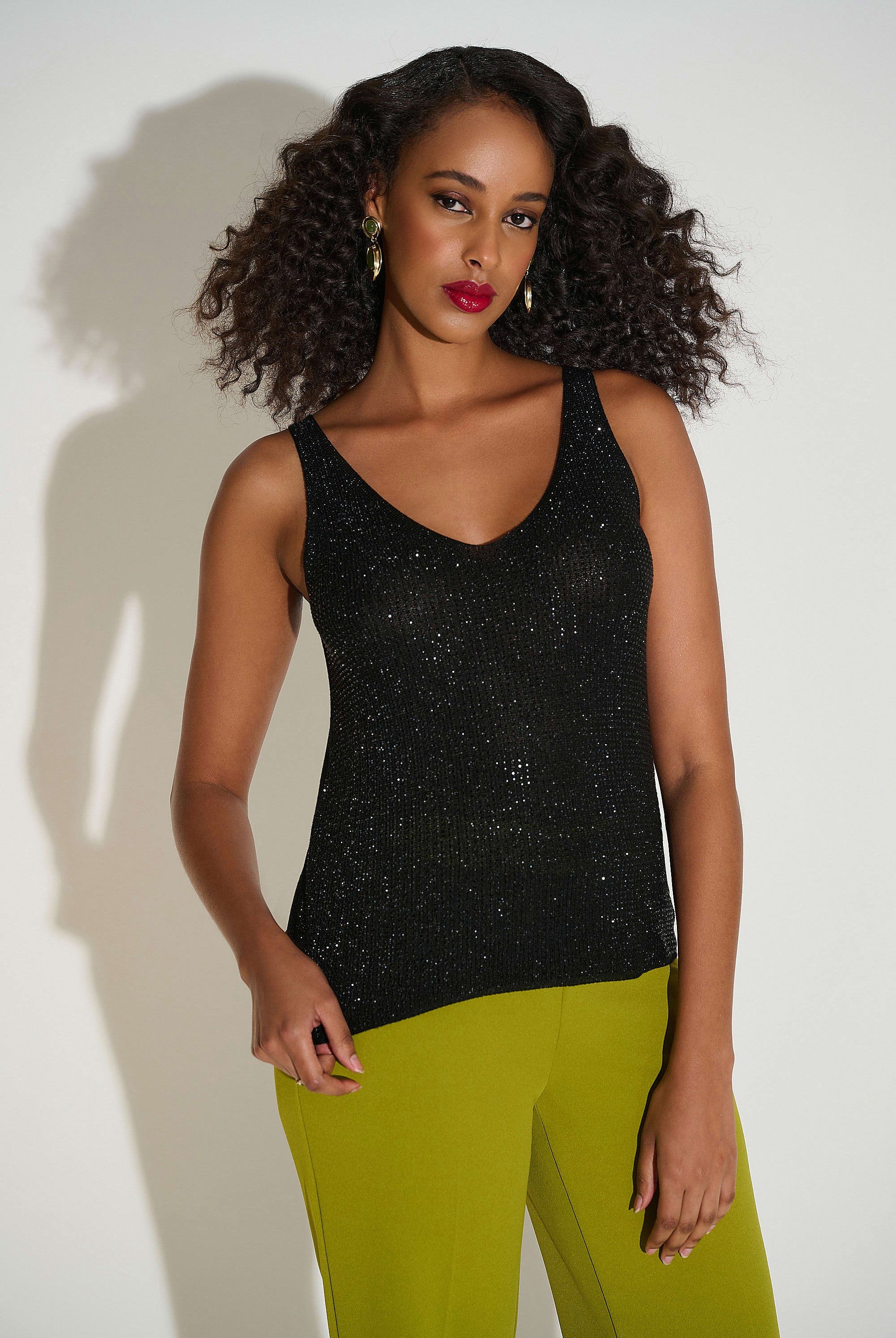 Metallic Knitted Camisole with Rhinestones-252915-DUP | Unique Apparel USA