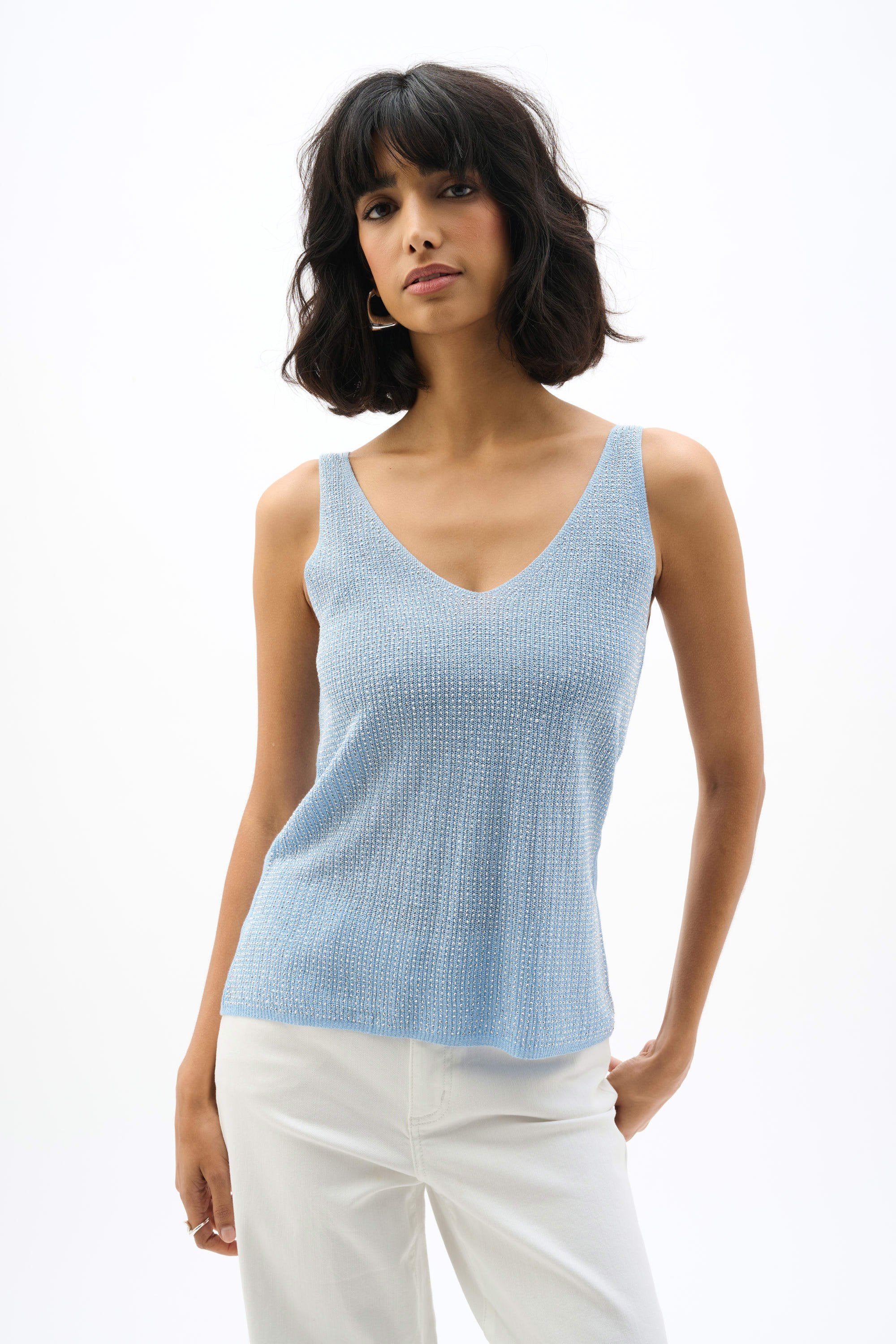 Metallic Knitted Camisole with Rhinestones-252915-DUP