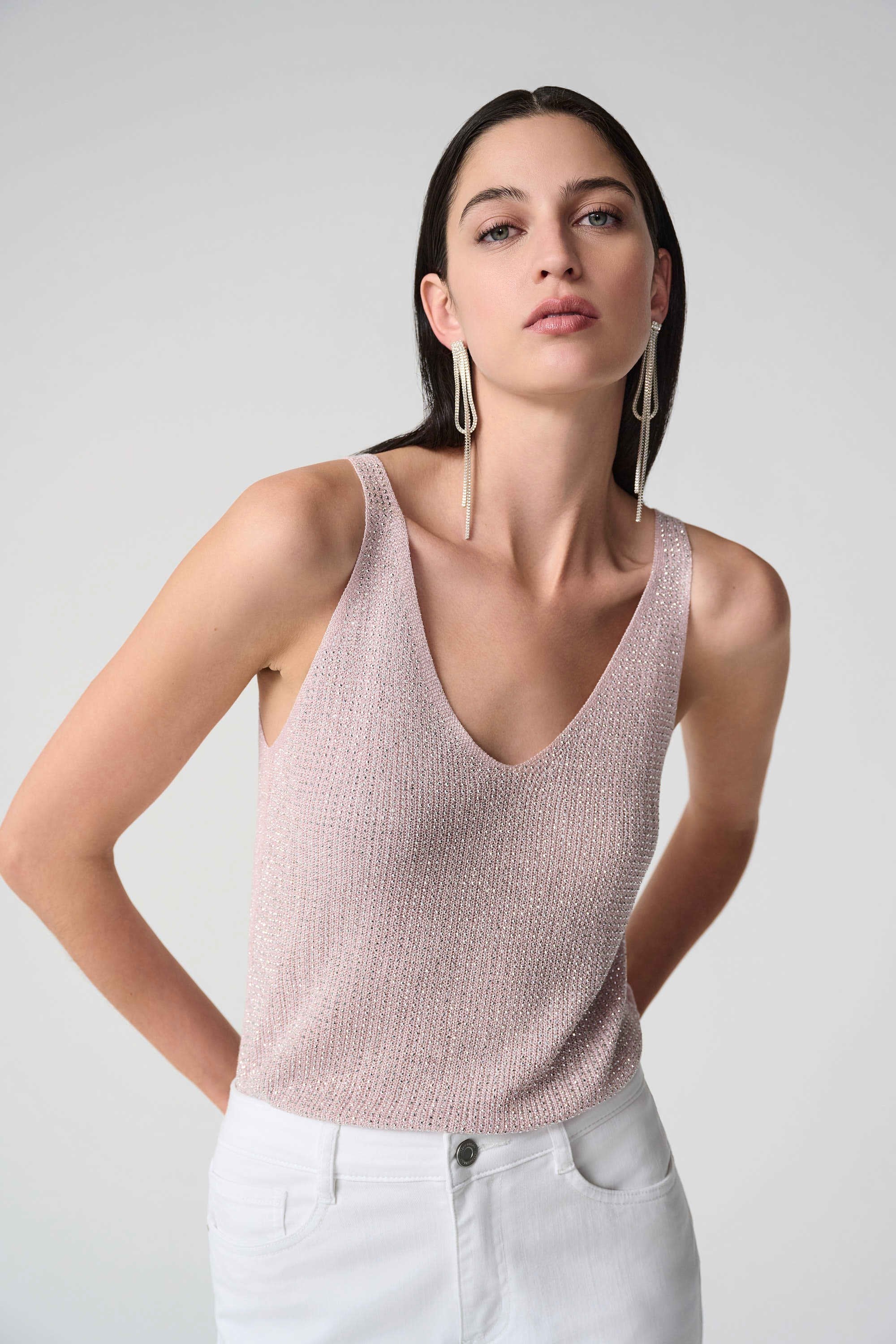 Joseph Ribkoff Metallic Knitted Camisole with Rhinestones-252915S26