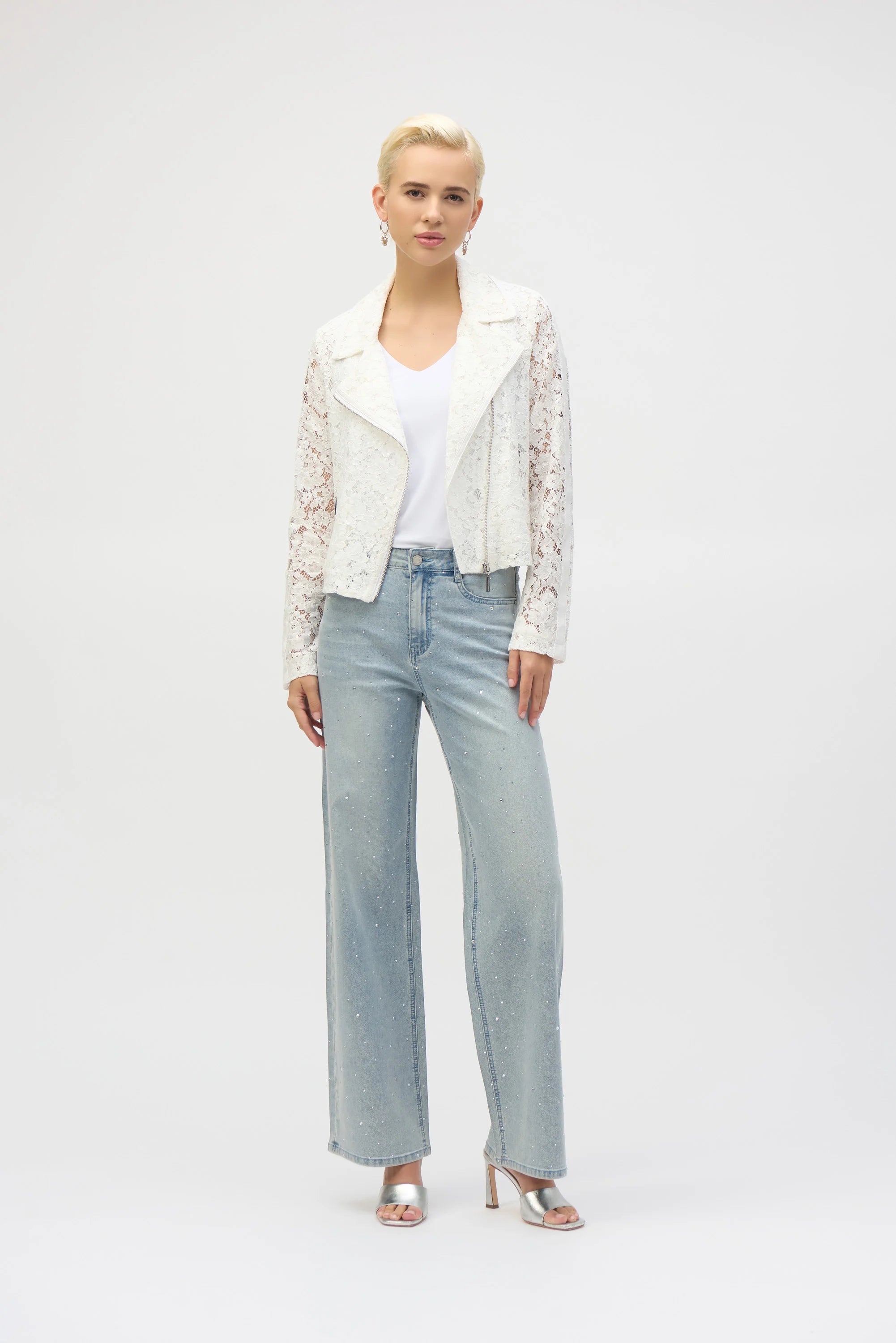 Joseph Ribkoff Classic Wide Leg Stretch Jeans with Crystals Style 252916