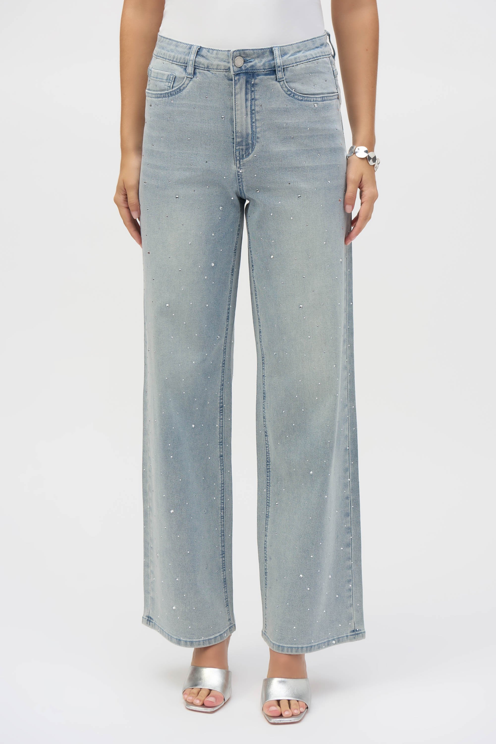 Joseph Ribkoff Classic Wide Leg Stretch Jeans with Crystals Style 252916