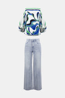 Joseph Ribkoff Classic Wide Leg Stretch Jeans with Crystals Style 252916