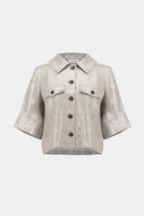 Foiled Linen Blend Short Sleeve Boxy Jacket 252921