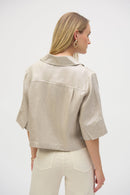 Foiled Linen Blend Short Sleeve Boxy Jacket 252921