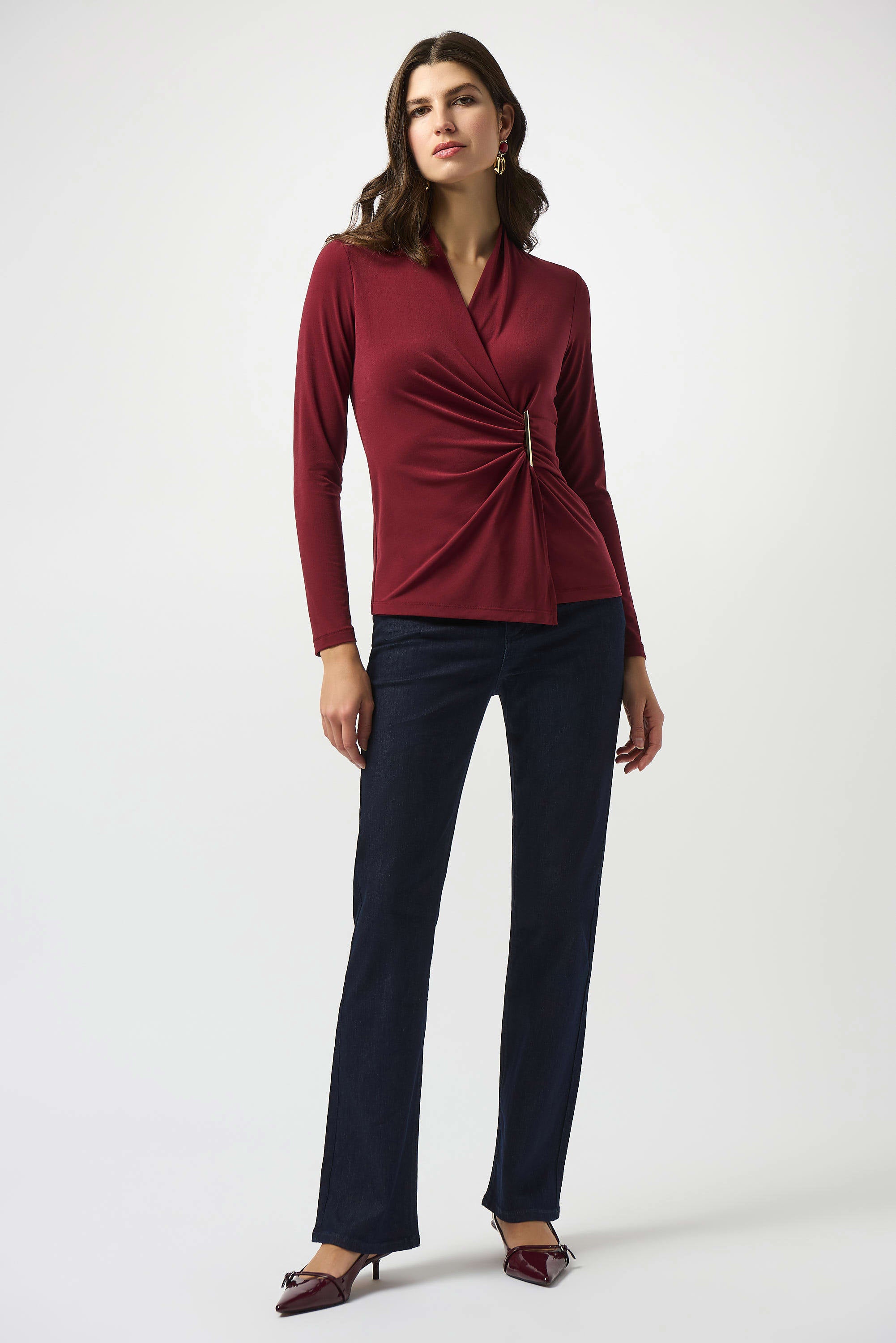 Joseph Ribkoff Moss Crepe Fitted Wrap Top-253020