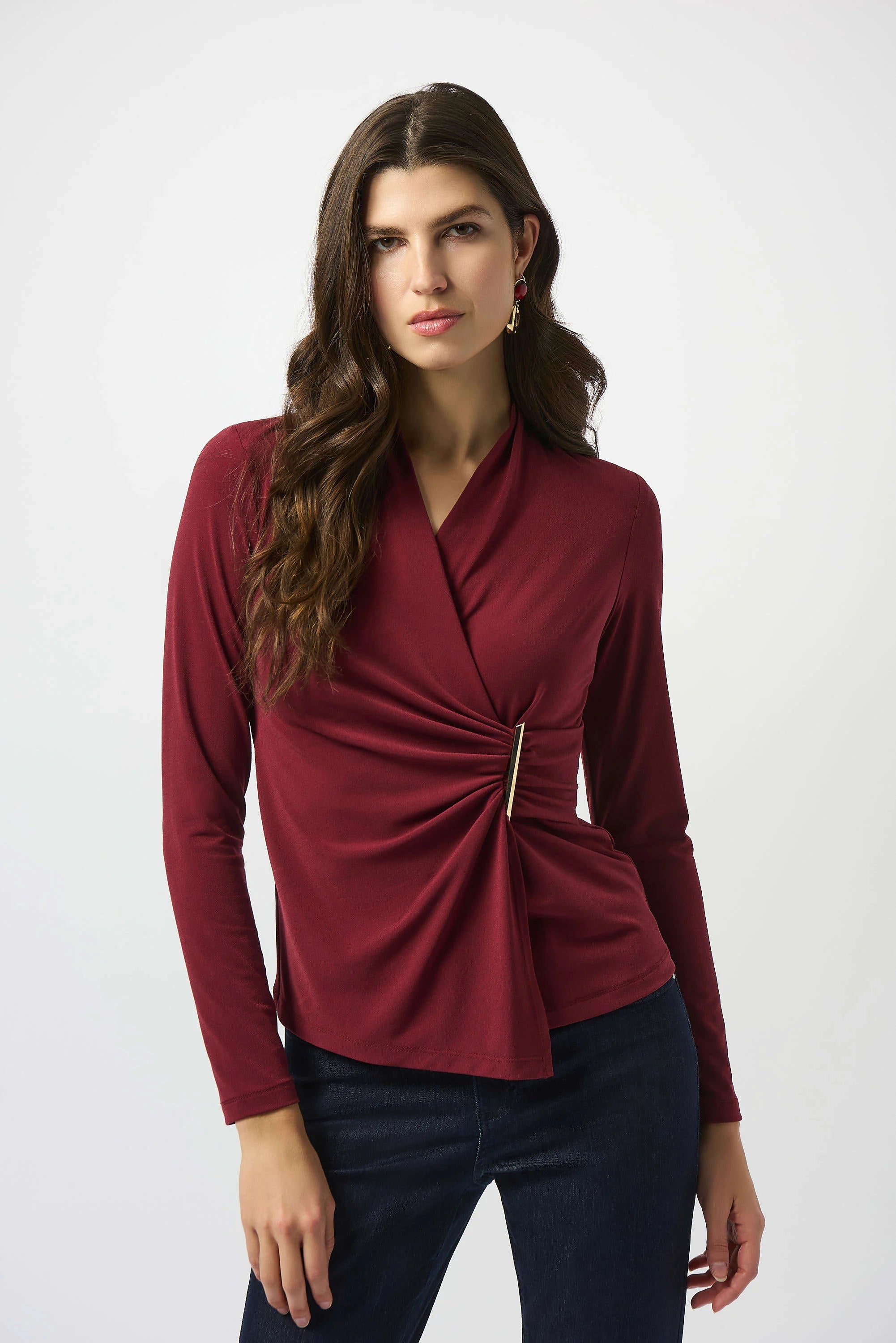 Joseph Ribkoff Moss Crepe Fitted Wrap Top-253020