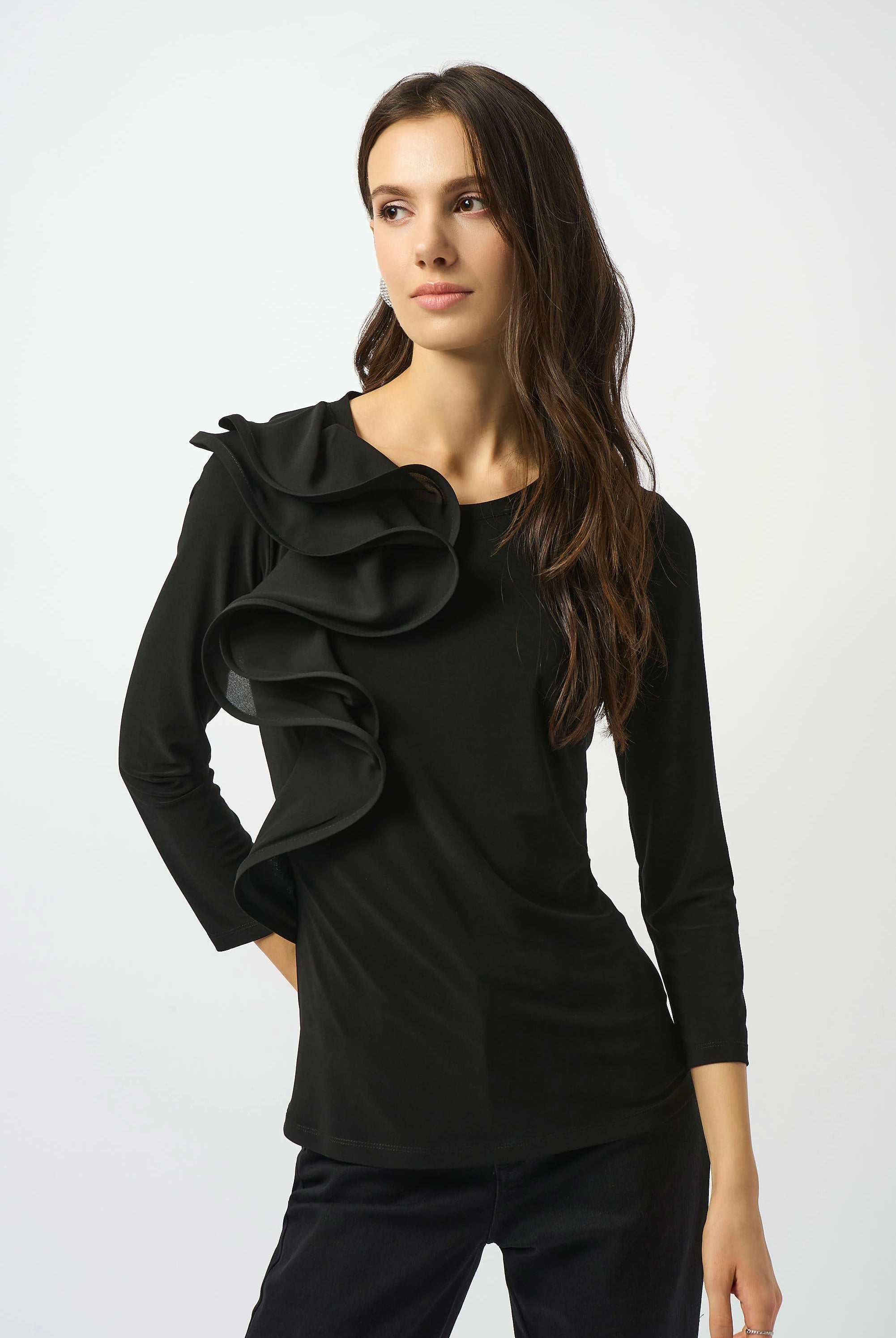 Joseph Ribkoff Silky Knit Fitted Ruffled Top | Unique Apparel USA