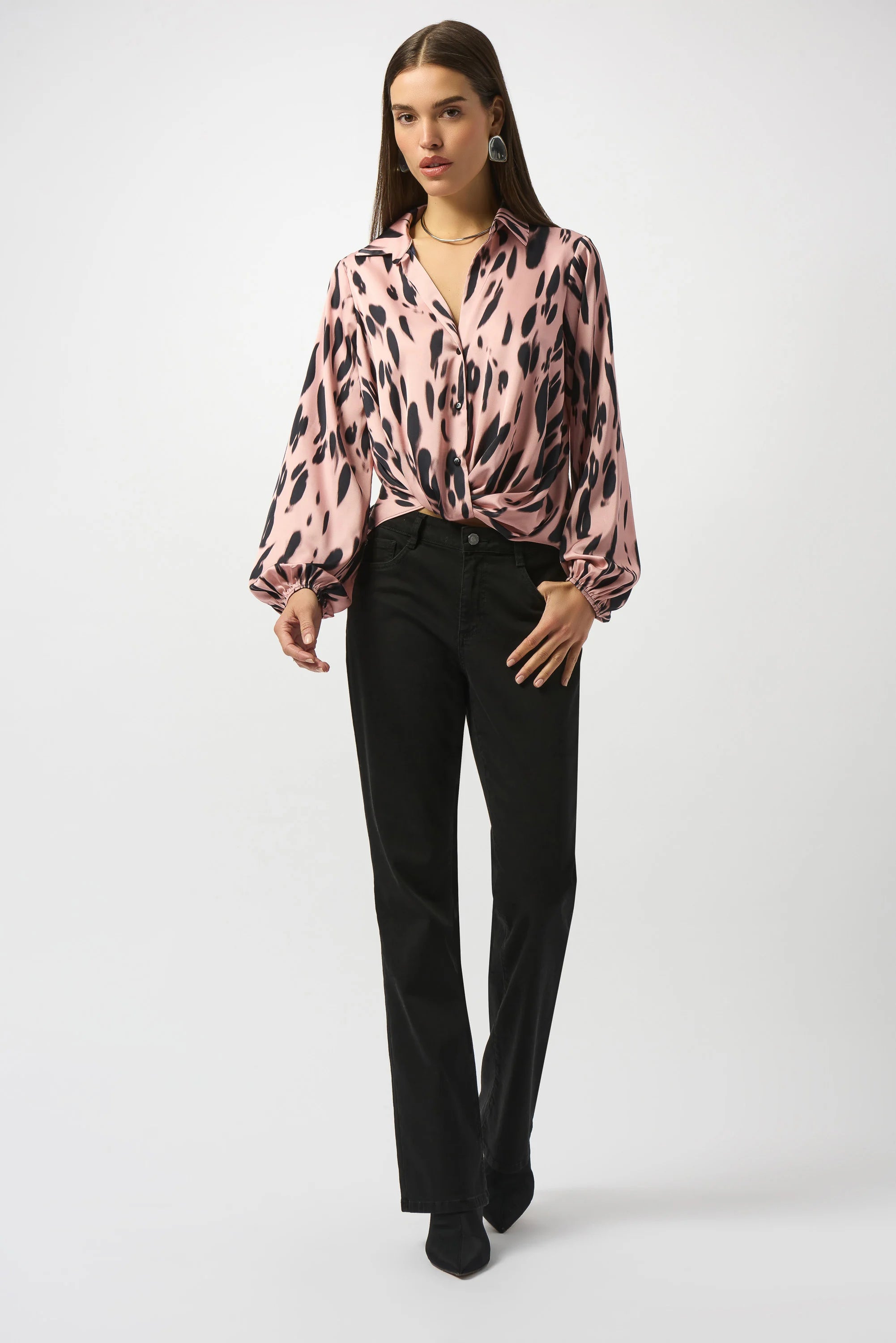 Joseph Ribkoff Satin Animal Print Draped Top-253059