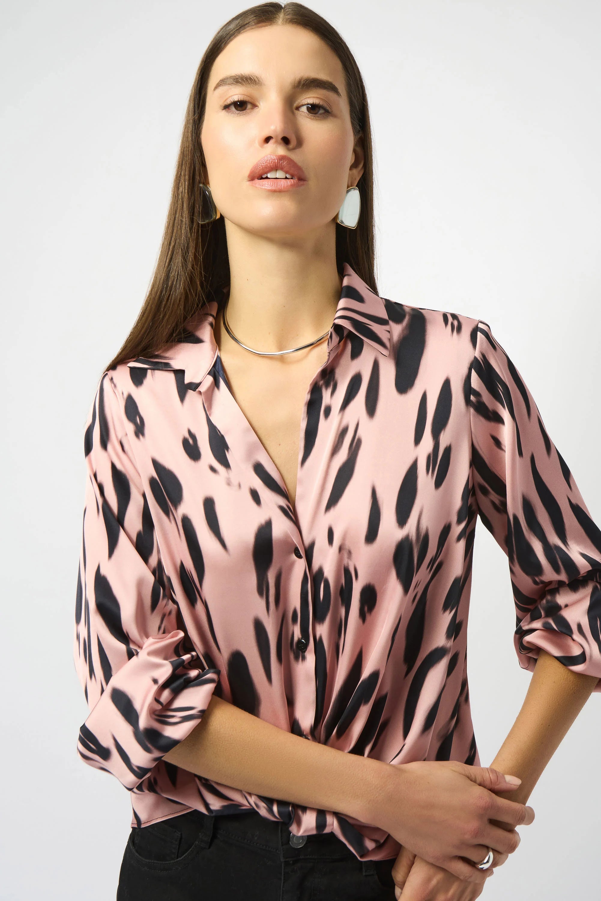 Joseph Ribkoff Satin Animal Print Draped Top-253059