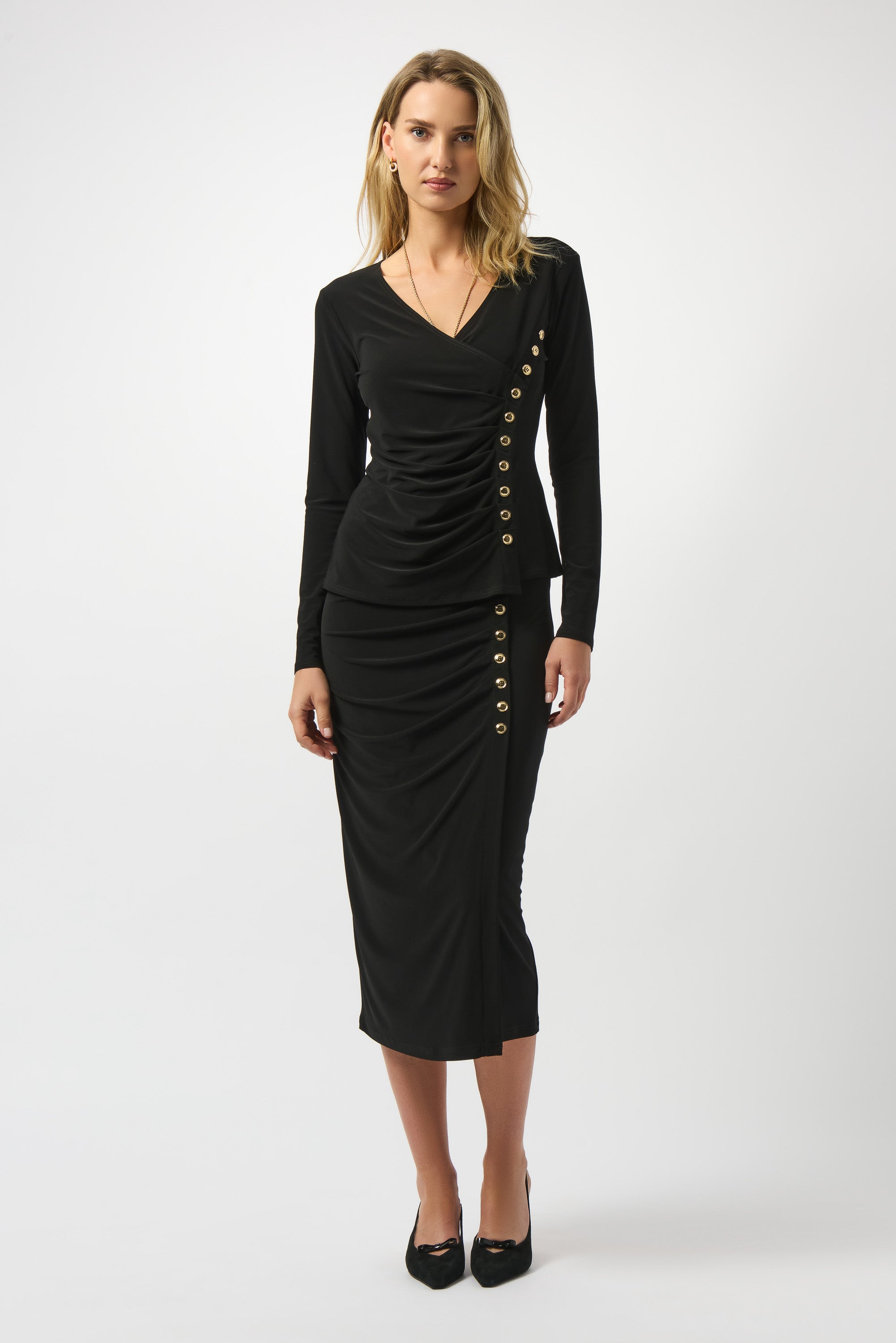 Silky Knit Fitted Wrap Top-253140