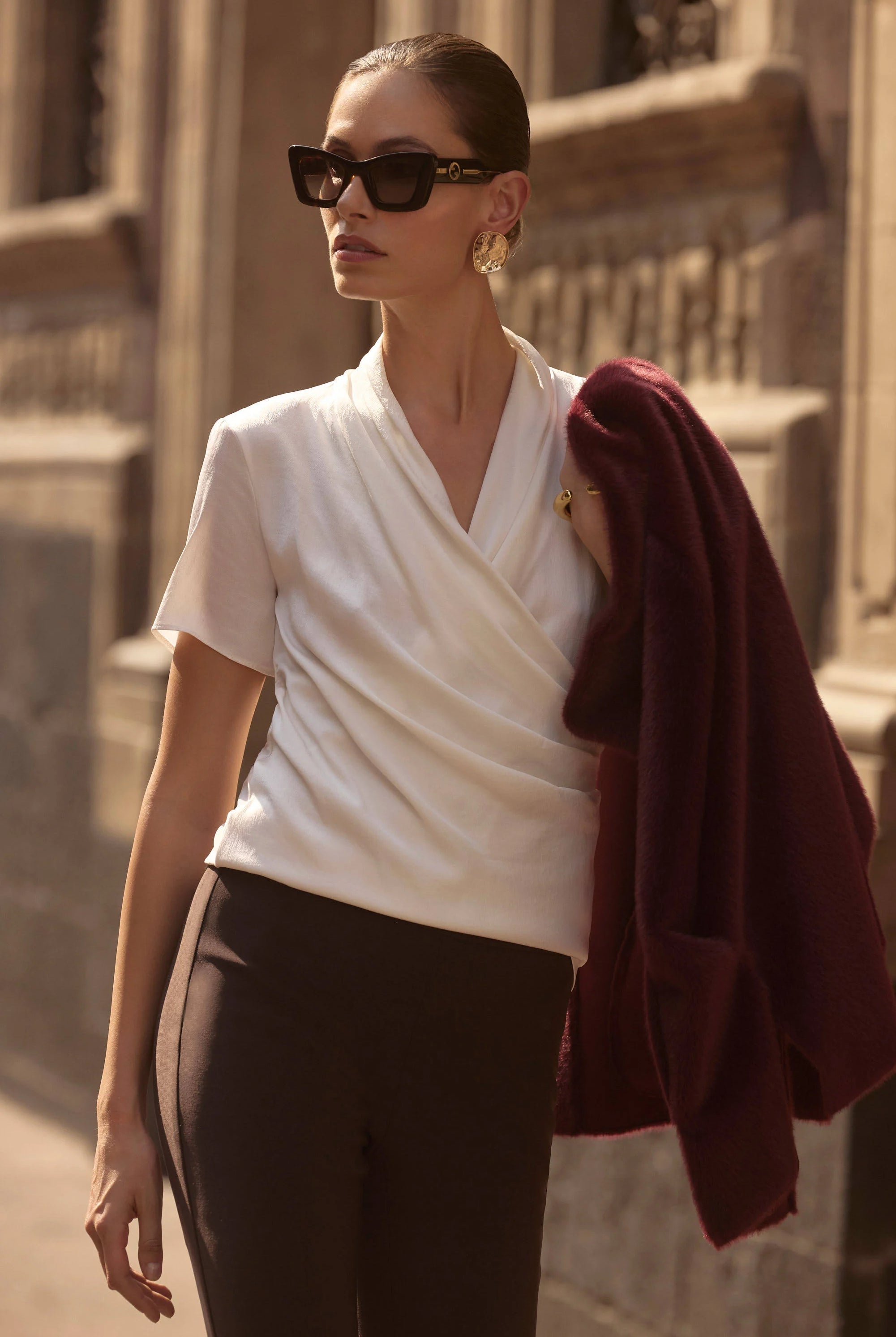 Joseph Ribkoff Satin And Silky Knit Wrap Top | Unique Apparel USA