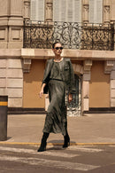 Joseph Ribkoff Pleated Satin Long Flared Skirt-253248