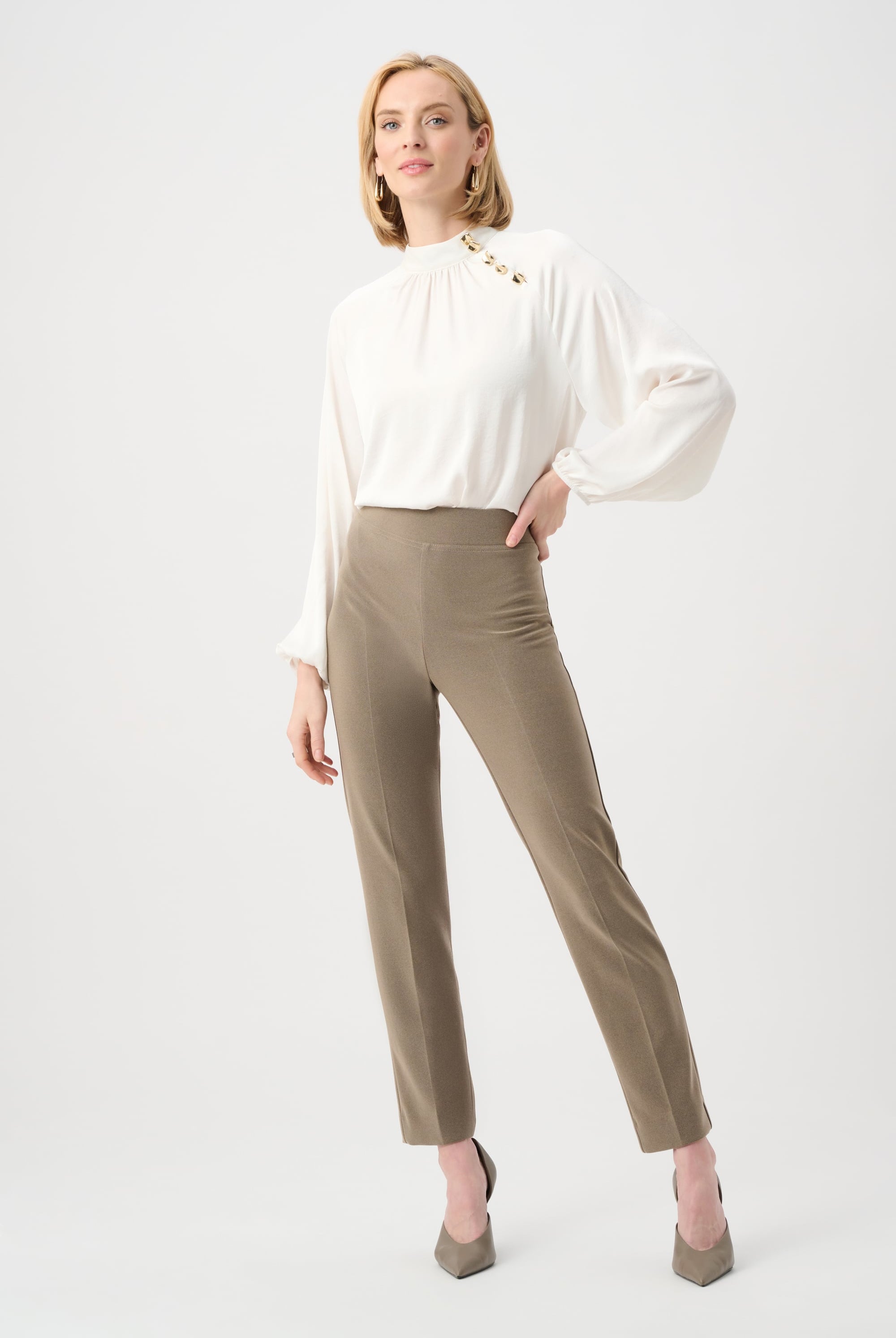 Melange Silky Knit Straight Leg Pull-On Pants