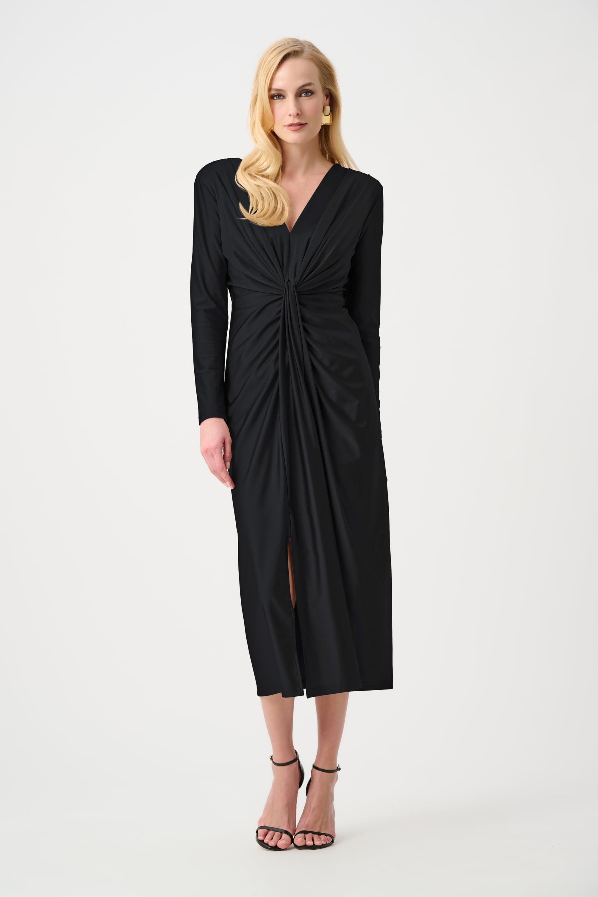 Signature | Satin Effect Knit Draped V-Neck Sheath Dress
