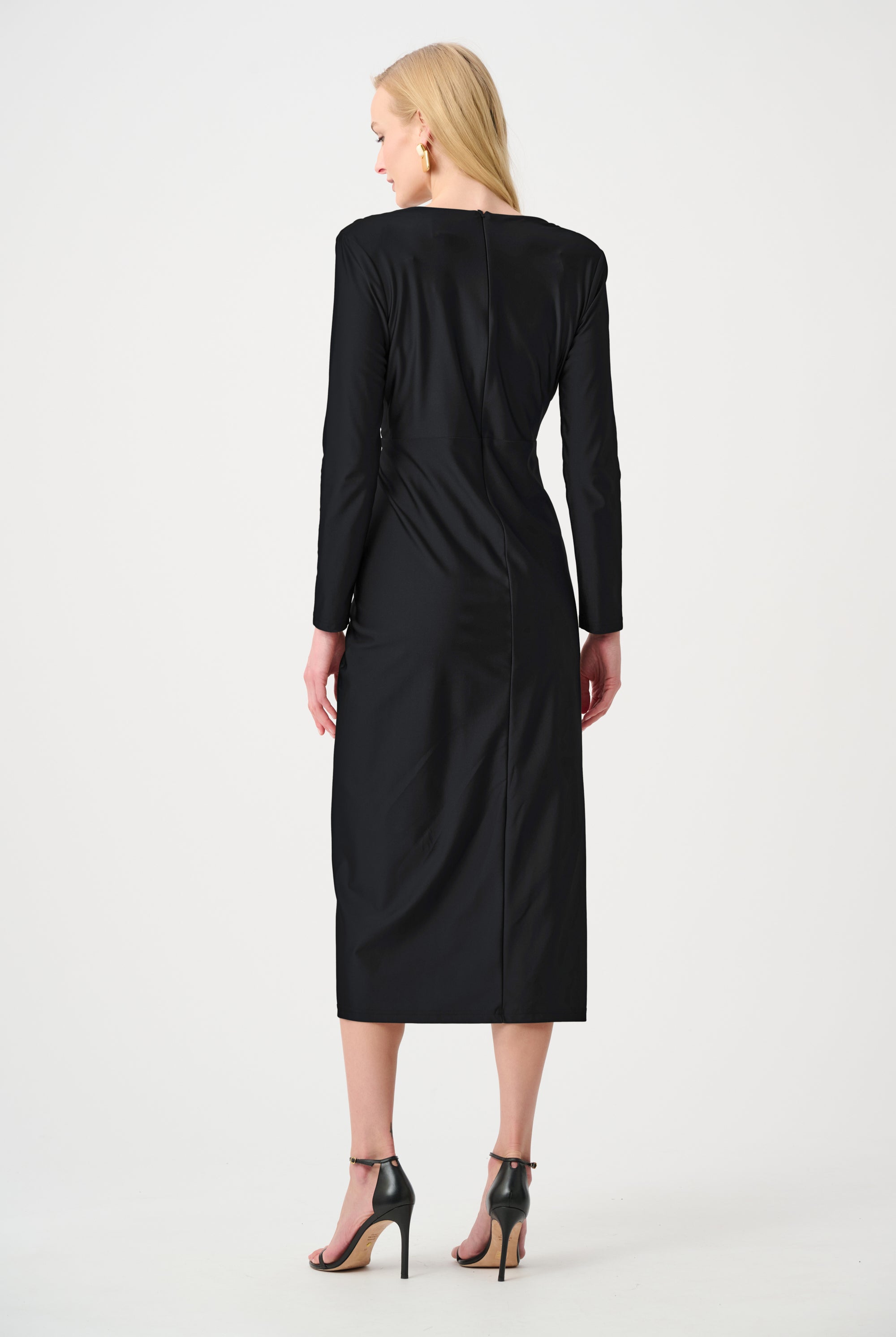 Signature | Satin Effect Knit Draped V-Neck Sheath Dress