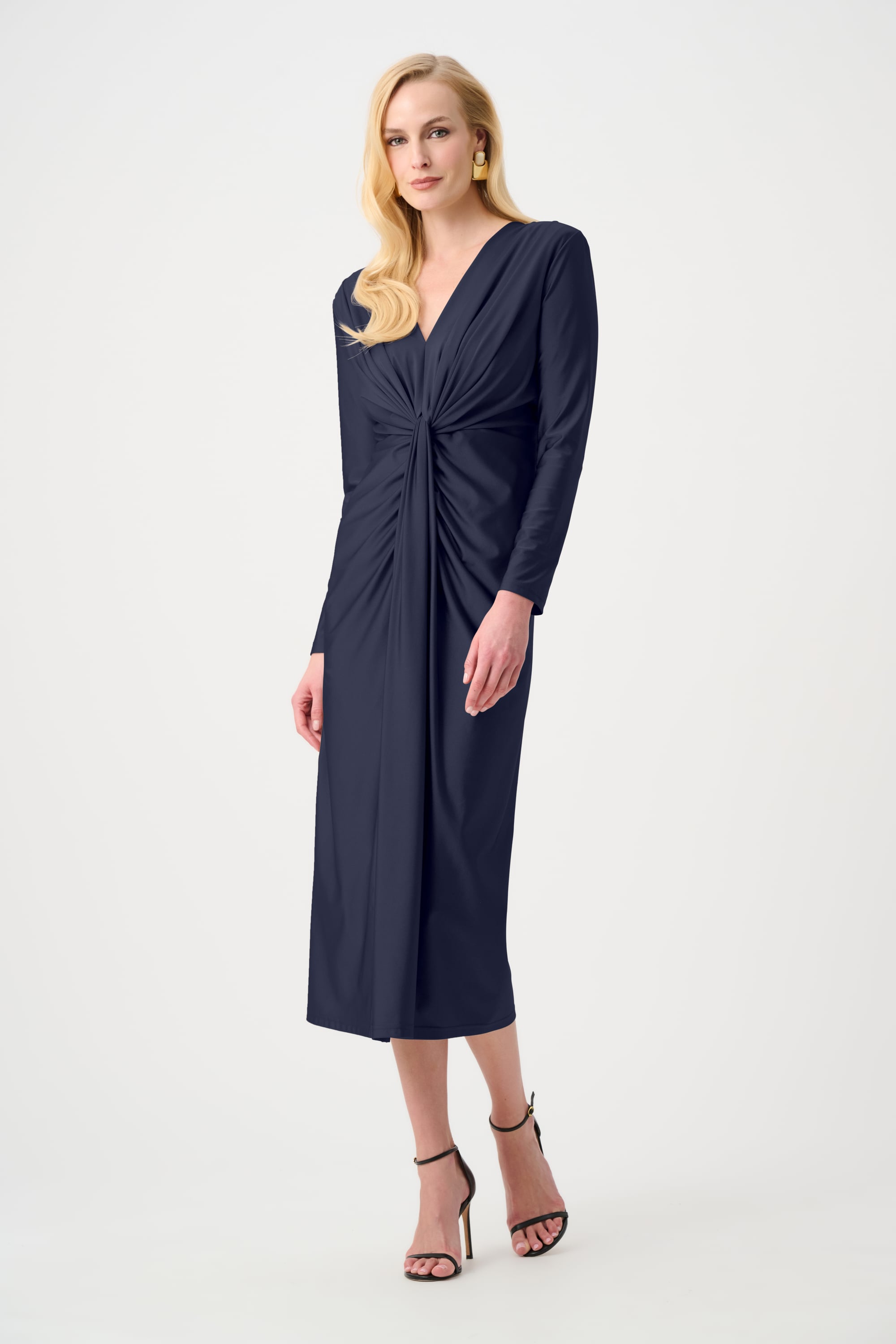 Signature | Satin Effect Knit Draped V-Neck Sheath Dress