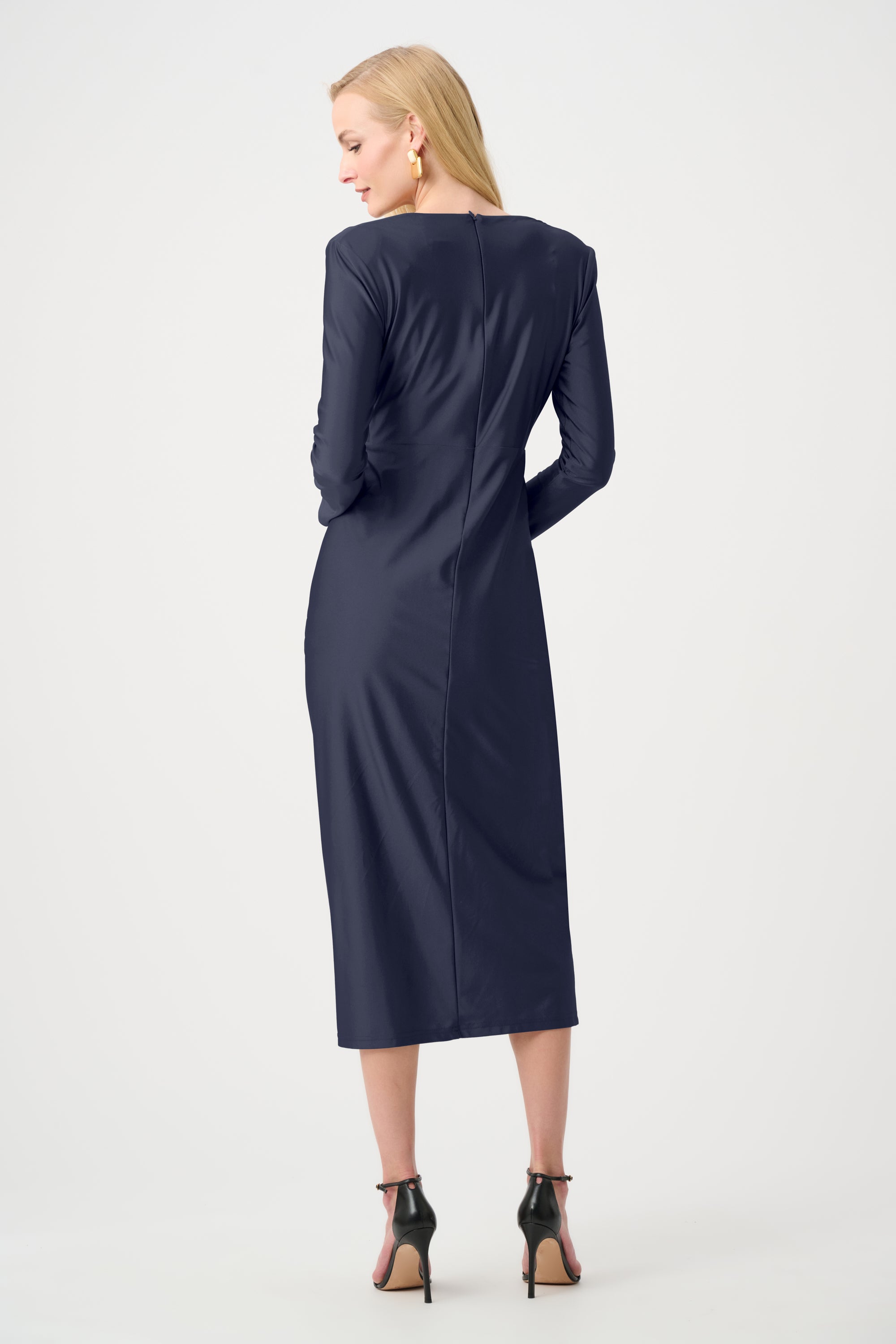 Signature | Satin Effect Knit Draped V-Neck Sheath Dress