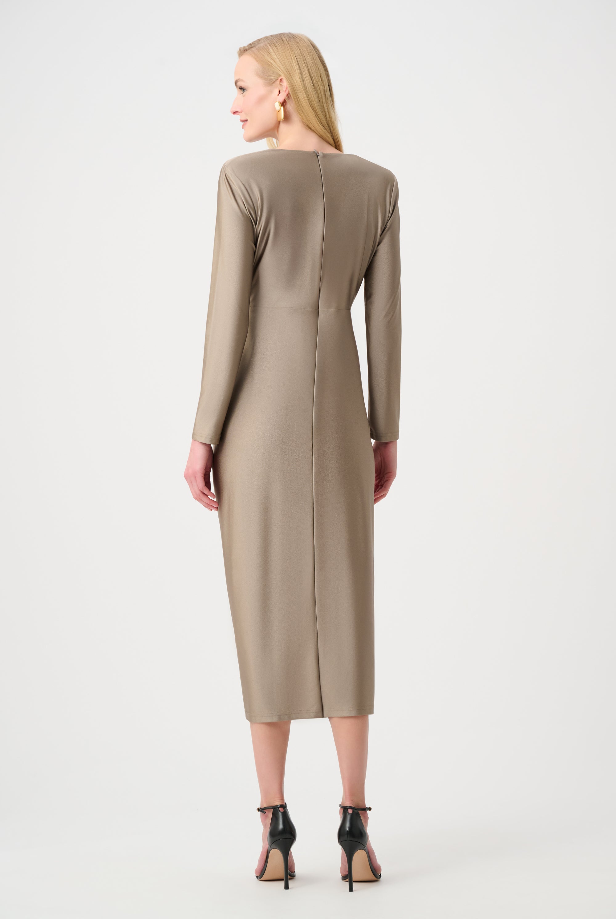 Signature | Satin Effect Knit Draped V-Neck Sheath Dress