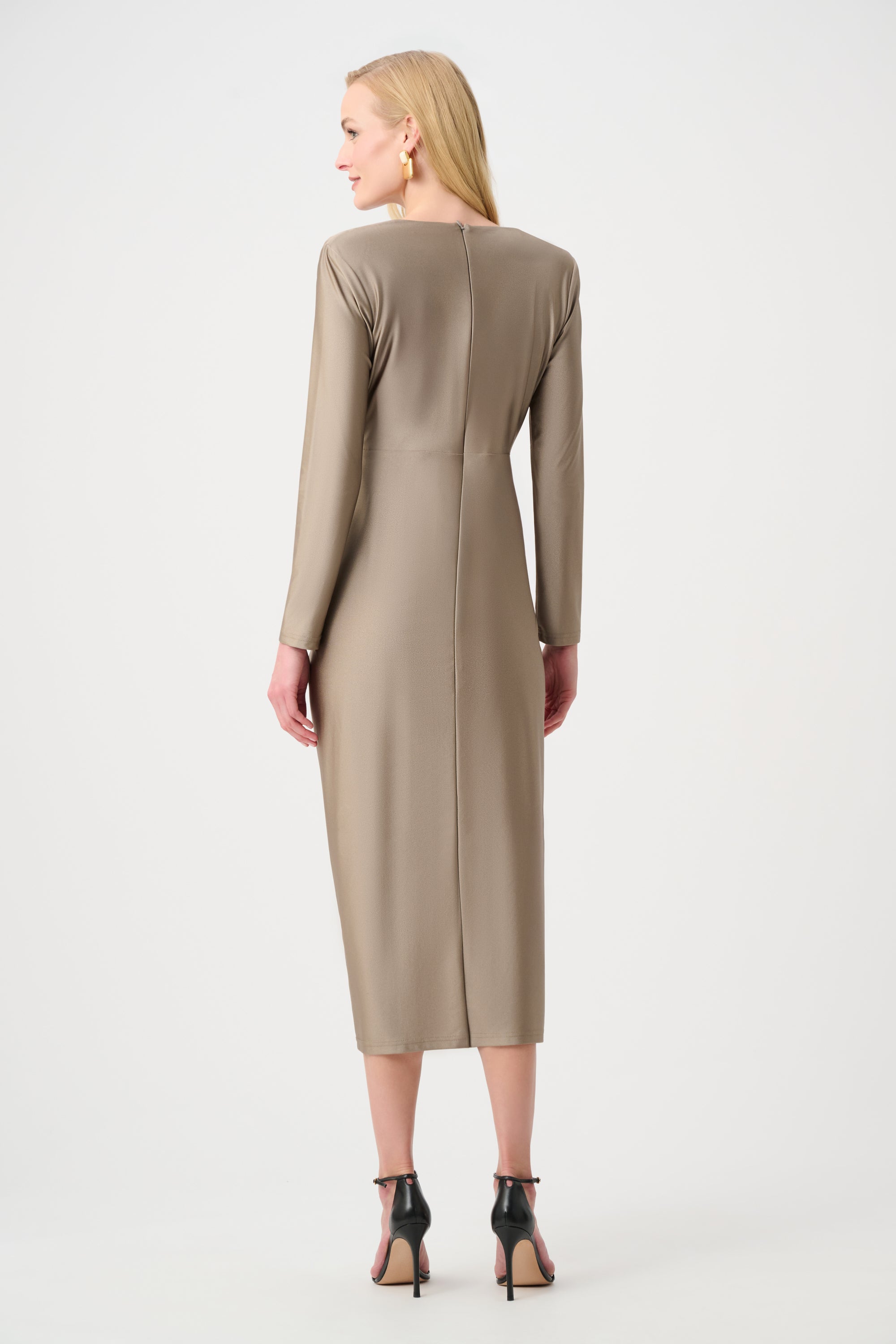 Signature | Satin Effect Knit Draped V-Neck Sheath Dress