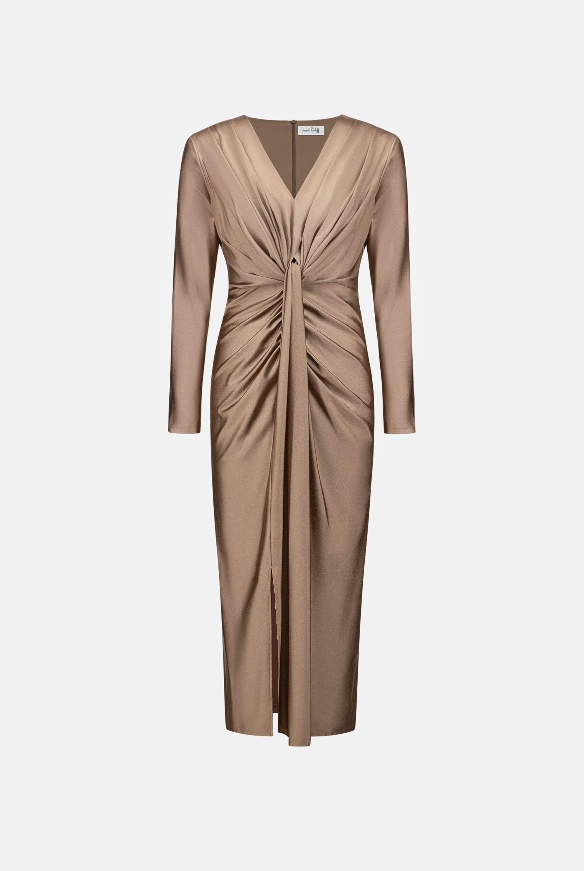 Signature | Satin Effect Knit Draped V-Neck Sheath Dress