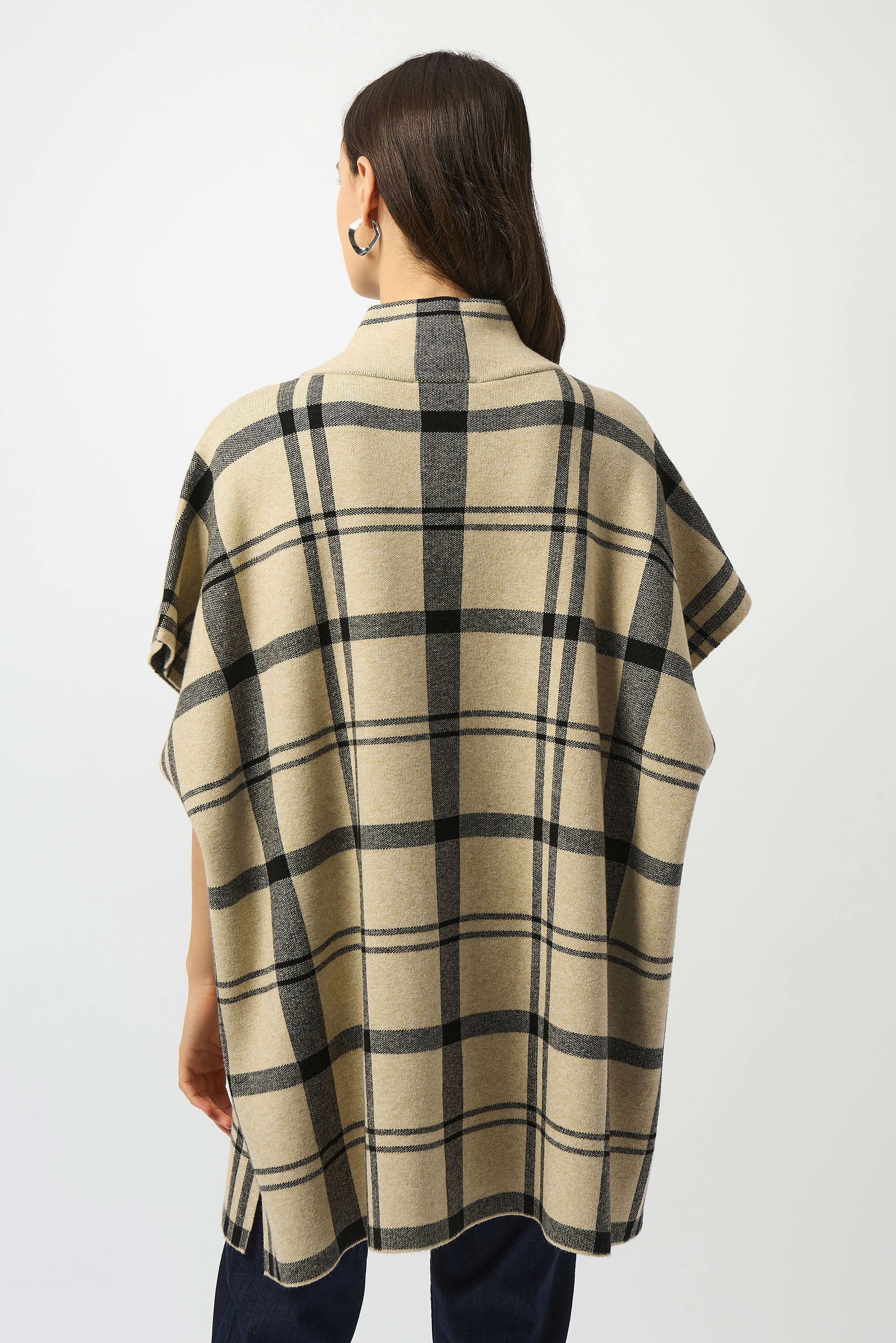 Joseph Ribkoff Jacquard Sweater Knit Plaid Poncho-253903