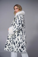 Joseph Ribkoff Feather Yarn Animal Jacquard Coat with Faux Fur Trim-253904