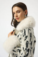 Joseph Ribkoff Feather Yarn Animal Jacquard Coat with Faux Fur Trim-253904