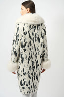 Joseph Ribkoff Feather Yarn Animal Jacquard Coat with Faux Fur Trim-253904