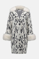 Joseph Ribkoff Feather Yarn Animal Jacquard Coat with Faux Fur Trim-253904