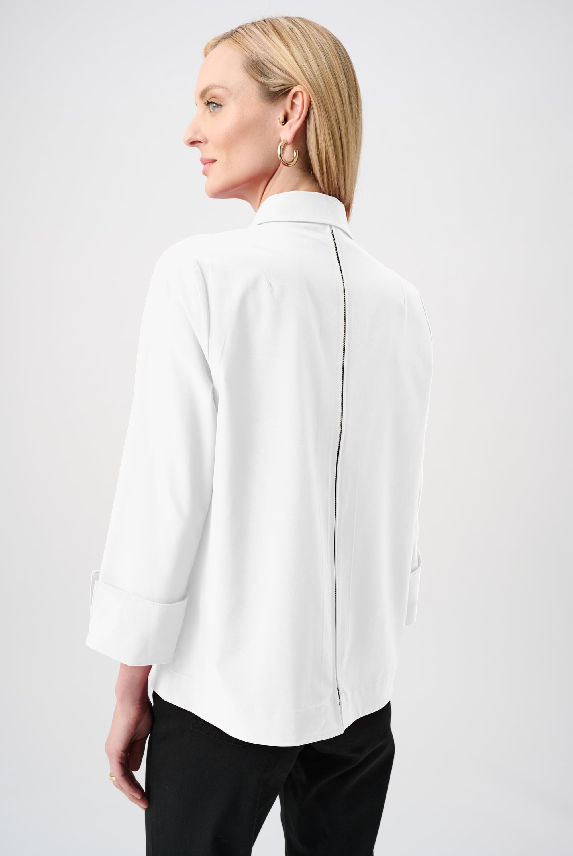 Stretch Poplin Button-Front Blouse with Zipper Accent