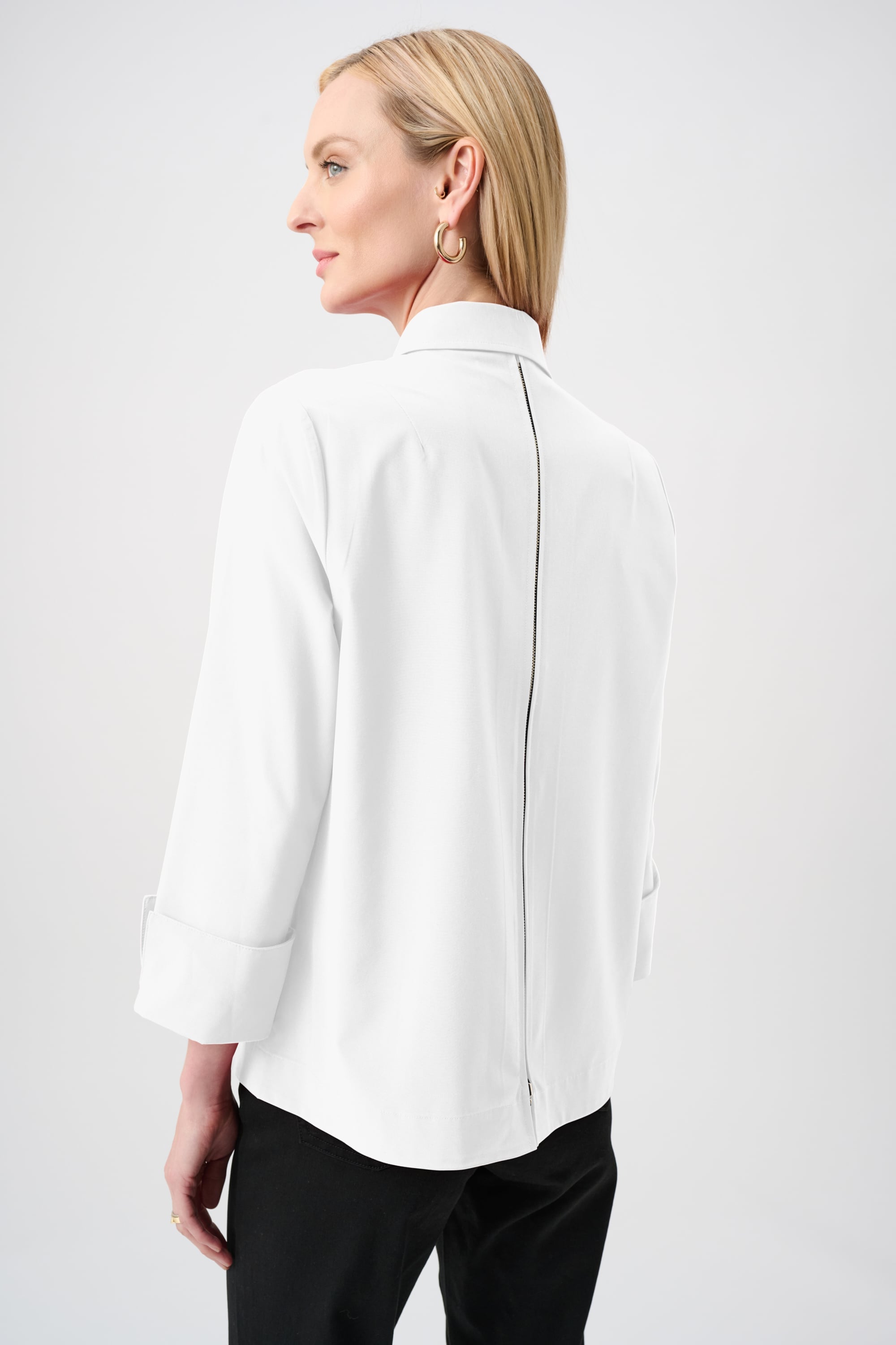 Stretch Poplin Button-Front Blouse with Zipper Accent