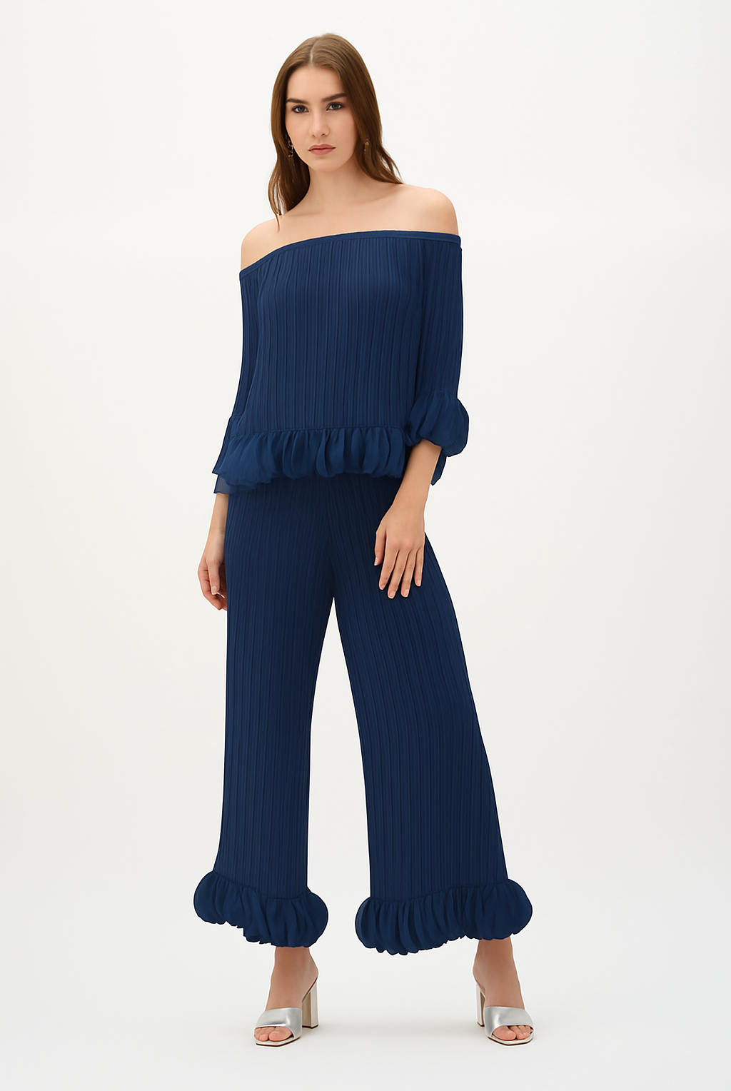 Joseph Ribkoff Navy Georgette Pleated Top-253939S26 | Unique Apparel USA