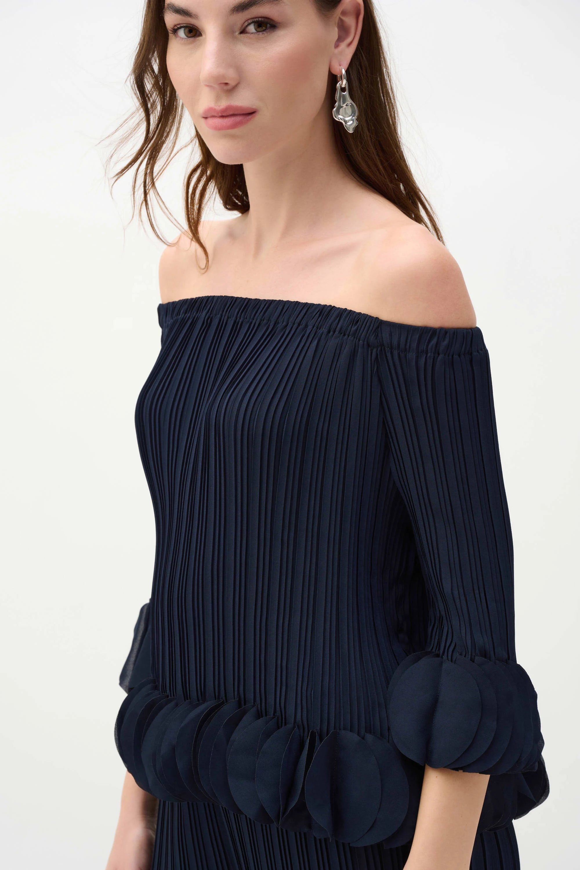 Joseph Ribkoff Navy Georgette Pleated Top-253939S26