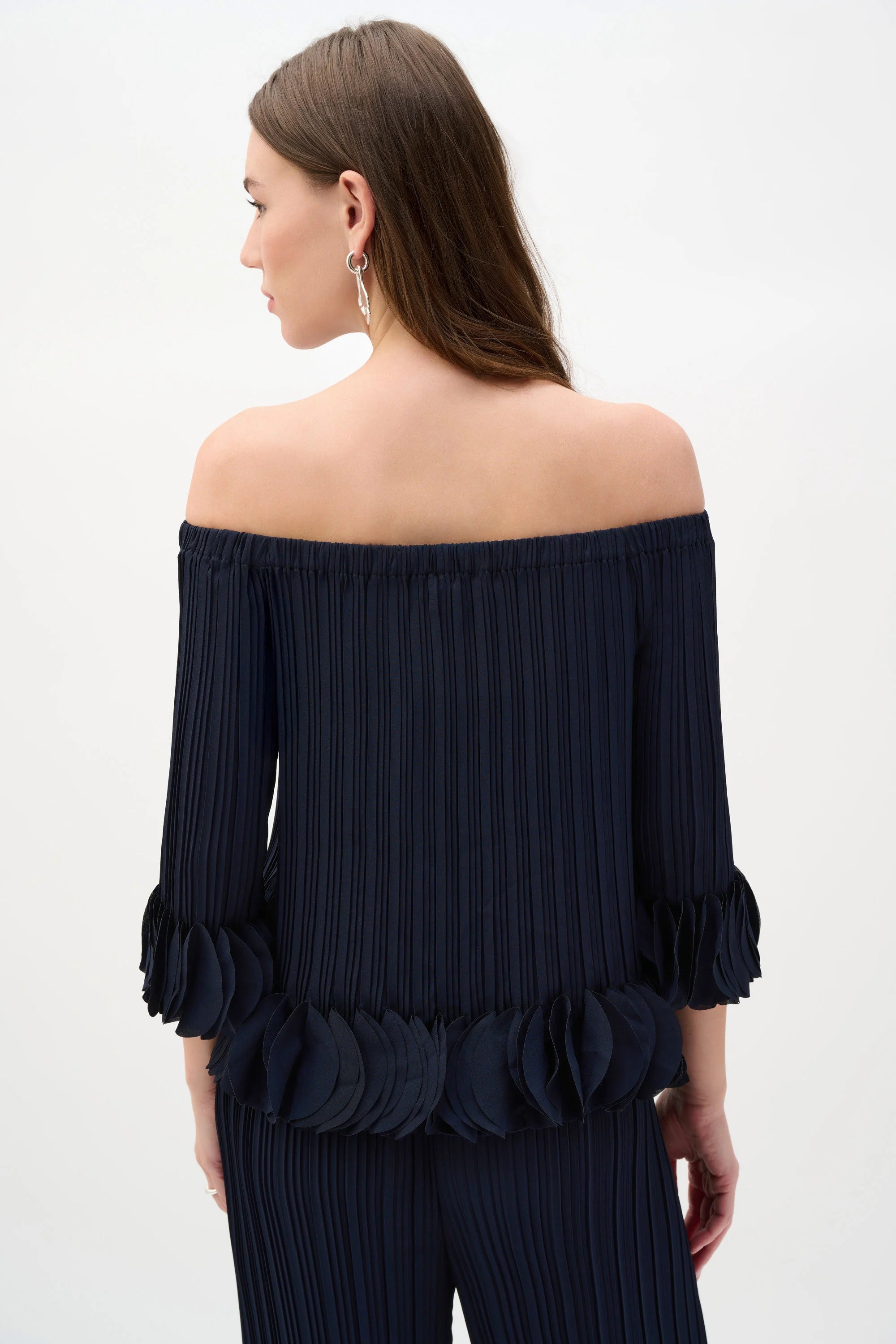 Joseph Ribkoff Navy Georgette Pleated Top-253939S26
