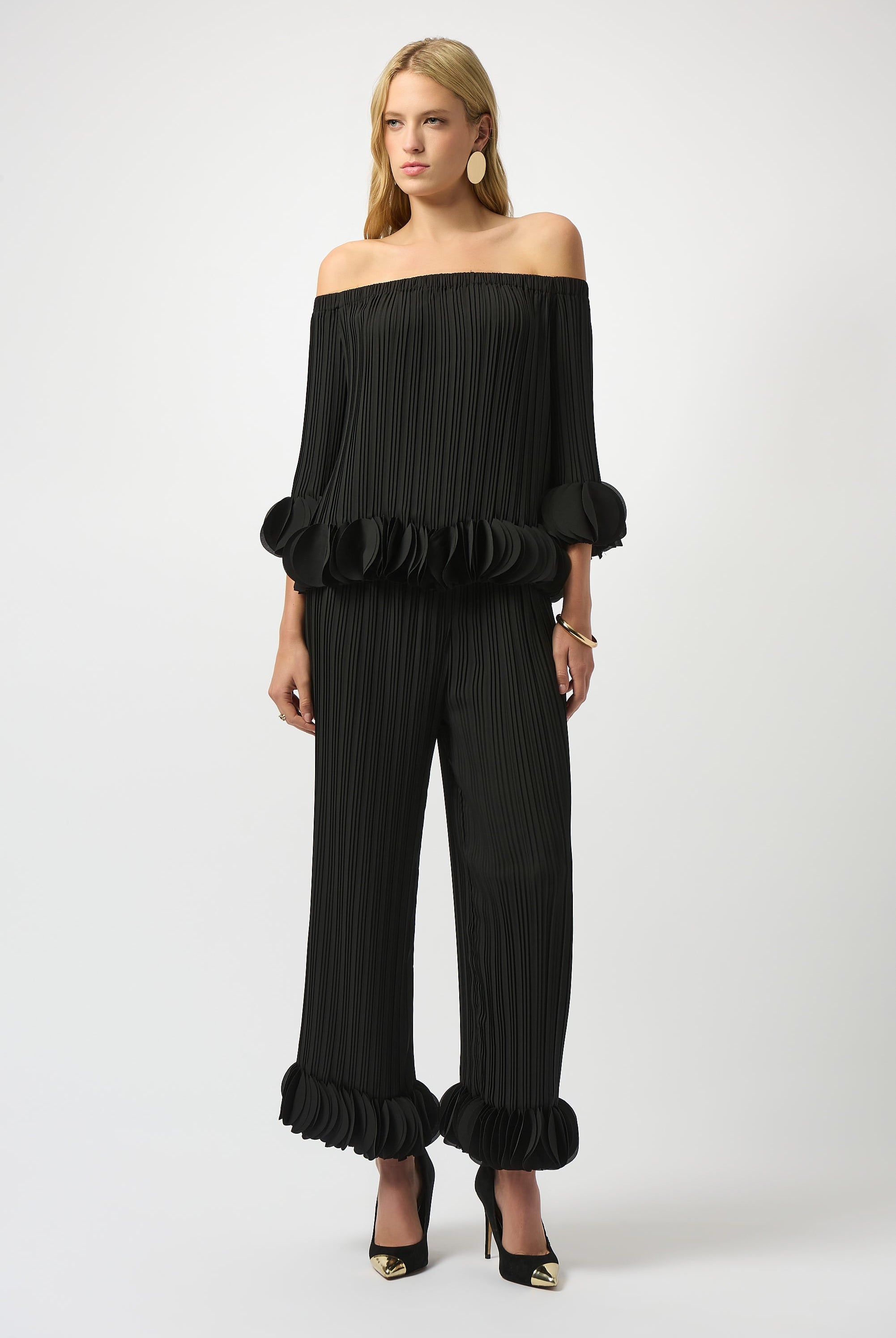 Georgette Wide Leg Pleated Pants